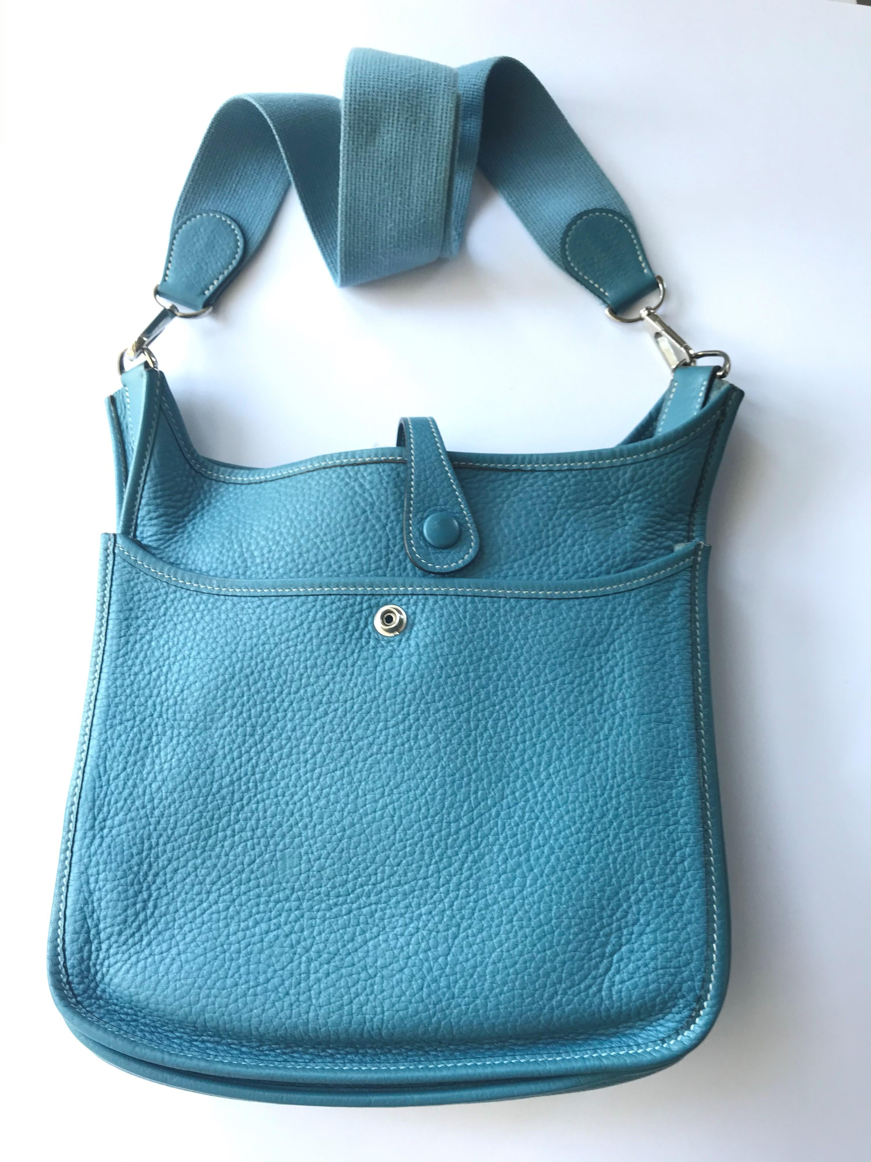 VINTAGE HERMES  EVELYN II BAG, Clemens leather blue jeans 2005 paladium 2