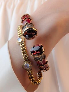 Vintage Hemmerle Heart Moonstone Diamond Curb Chain Bracelet 18k 750 Yellow Gold