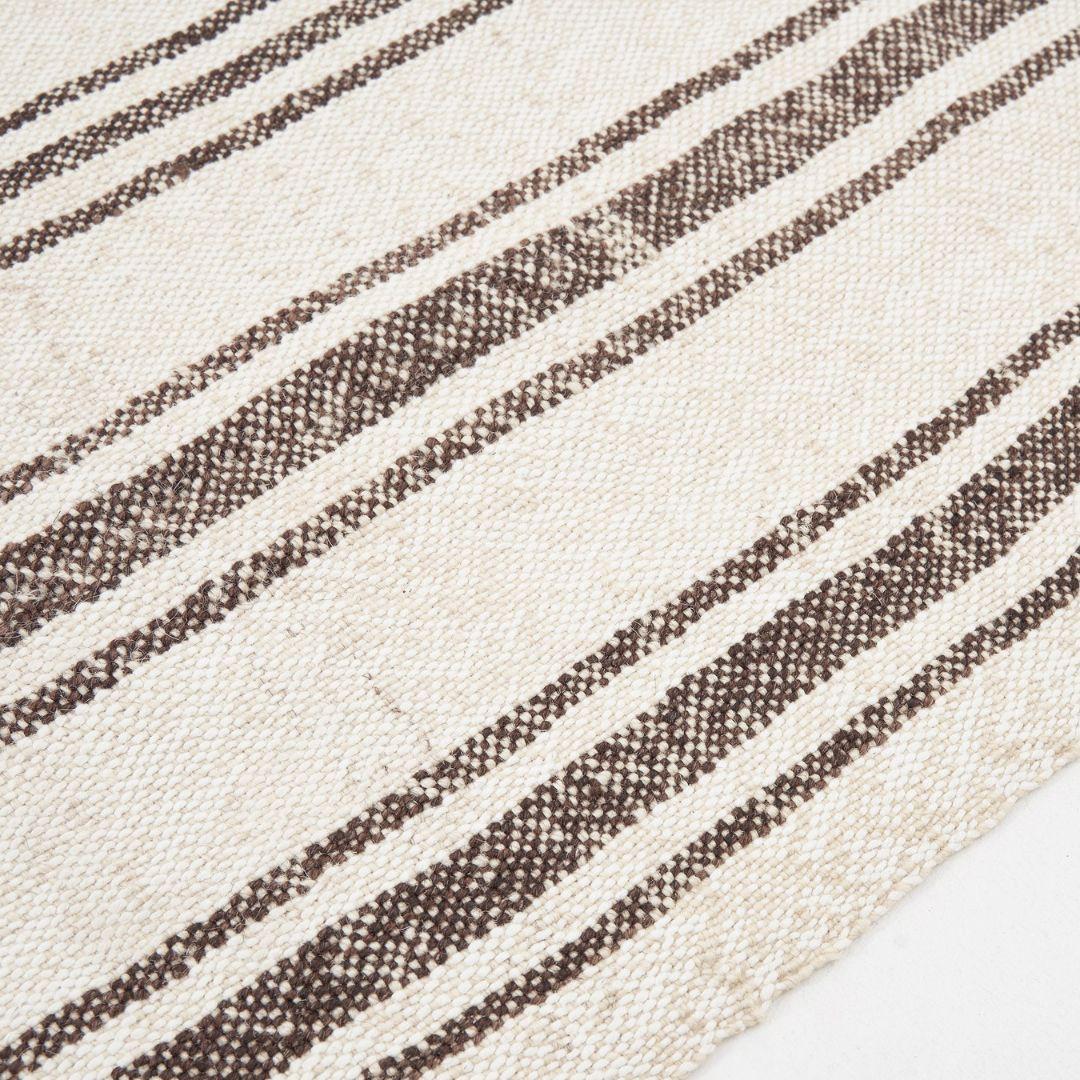 Mid-Century Modern Vintage Hemp Kilim in Natural Stripe, Handmade in Turkey For Sale