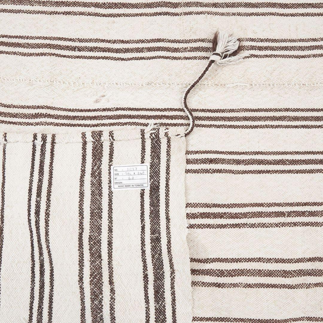Hand-Woven Vintage Hemp Kilim in Natural Stripe, Handmade in Turkey For Sale
