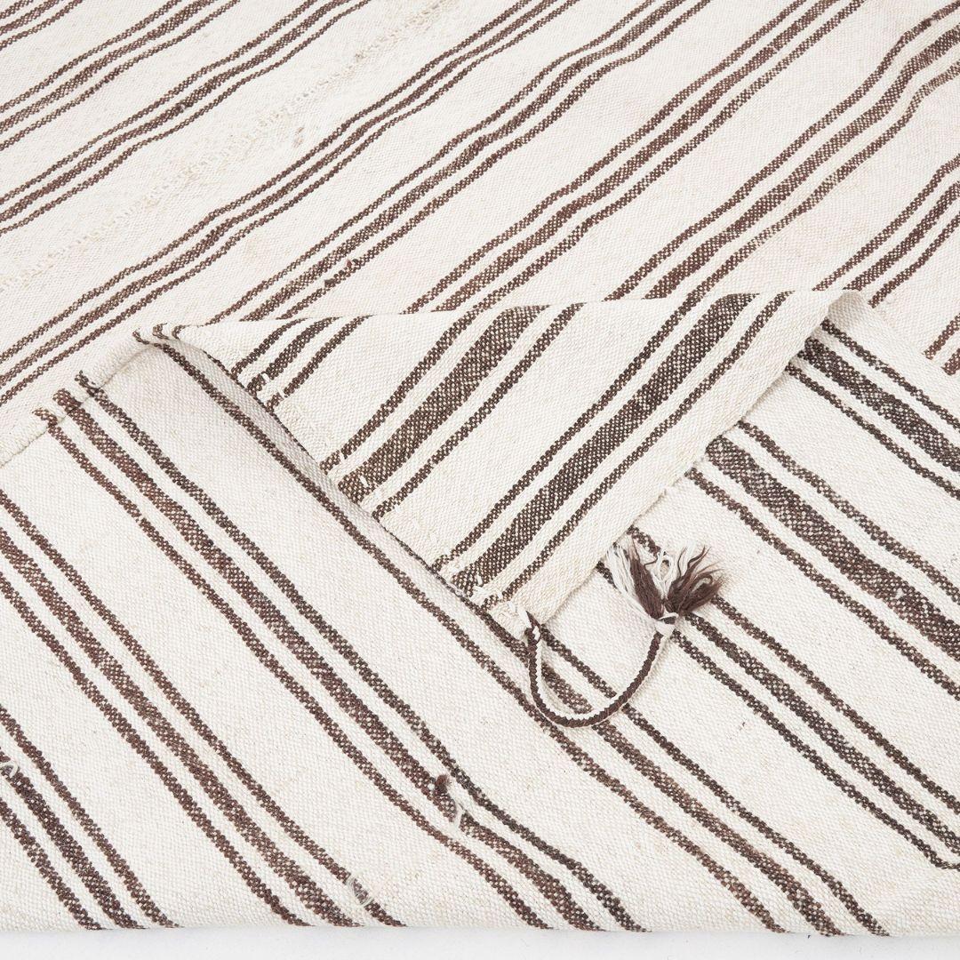 Contemporary Vintage Hemp Kilim in Natural Stripe, Handmade in Turkey For Sale