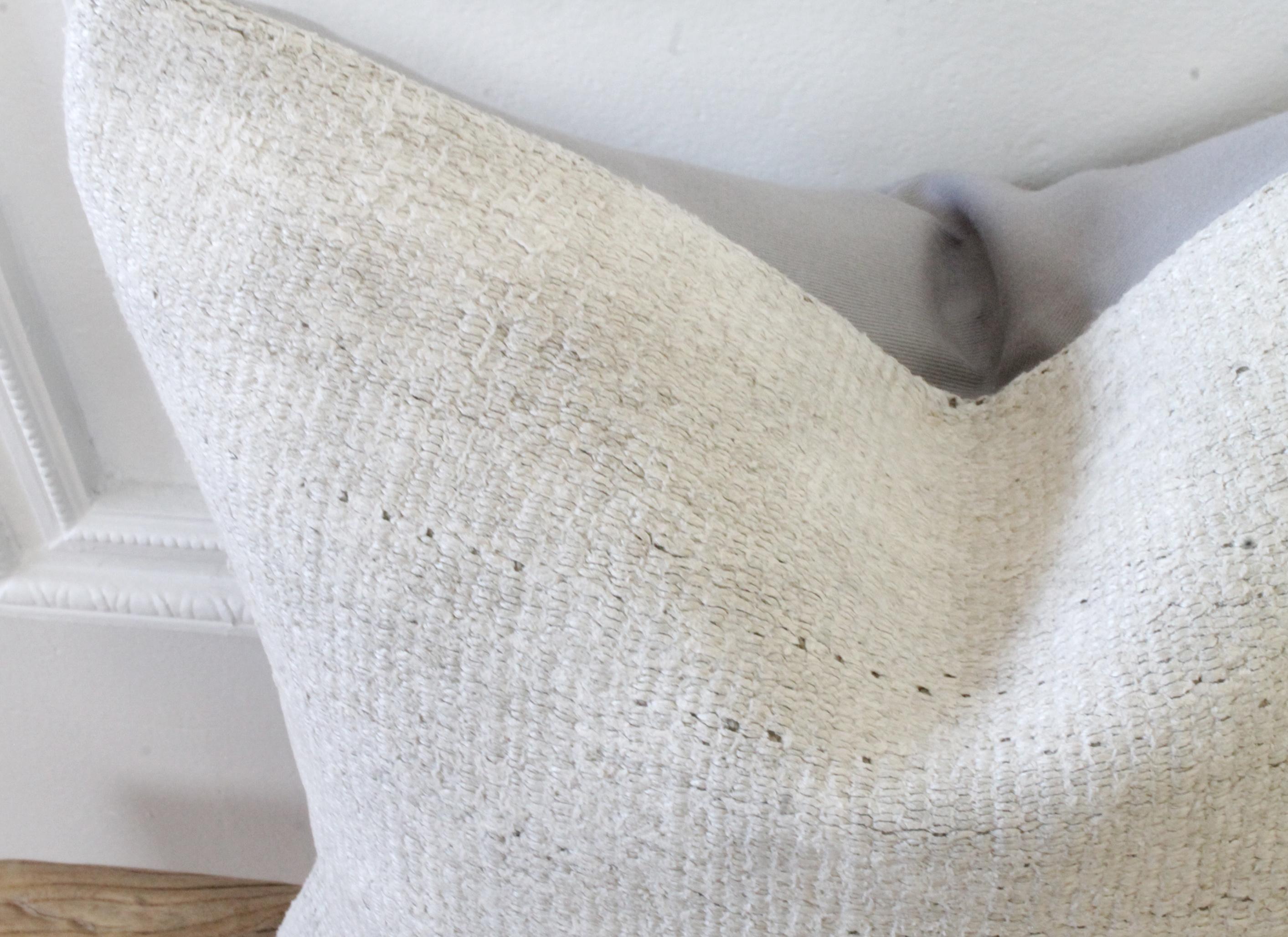 Minimalist Vintage Hemp Pillow with Textured Pattern in Off White
