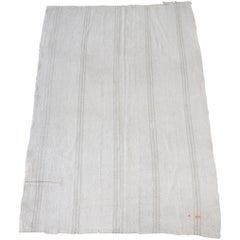 Vintage Hemp Turkish Rug in Oyster White with Light Taupe Stripes