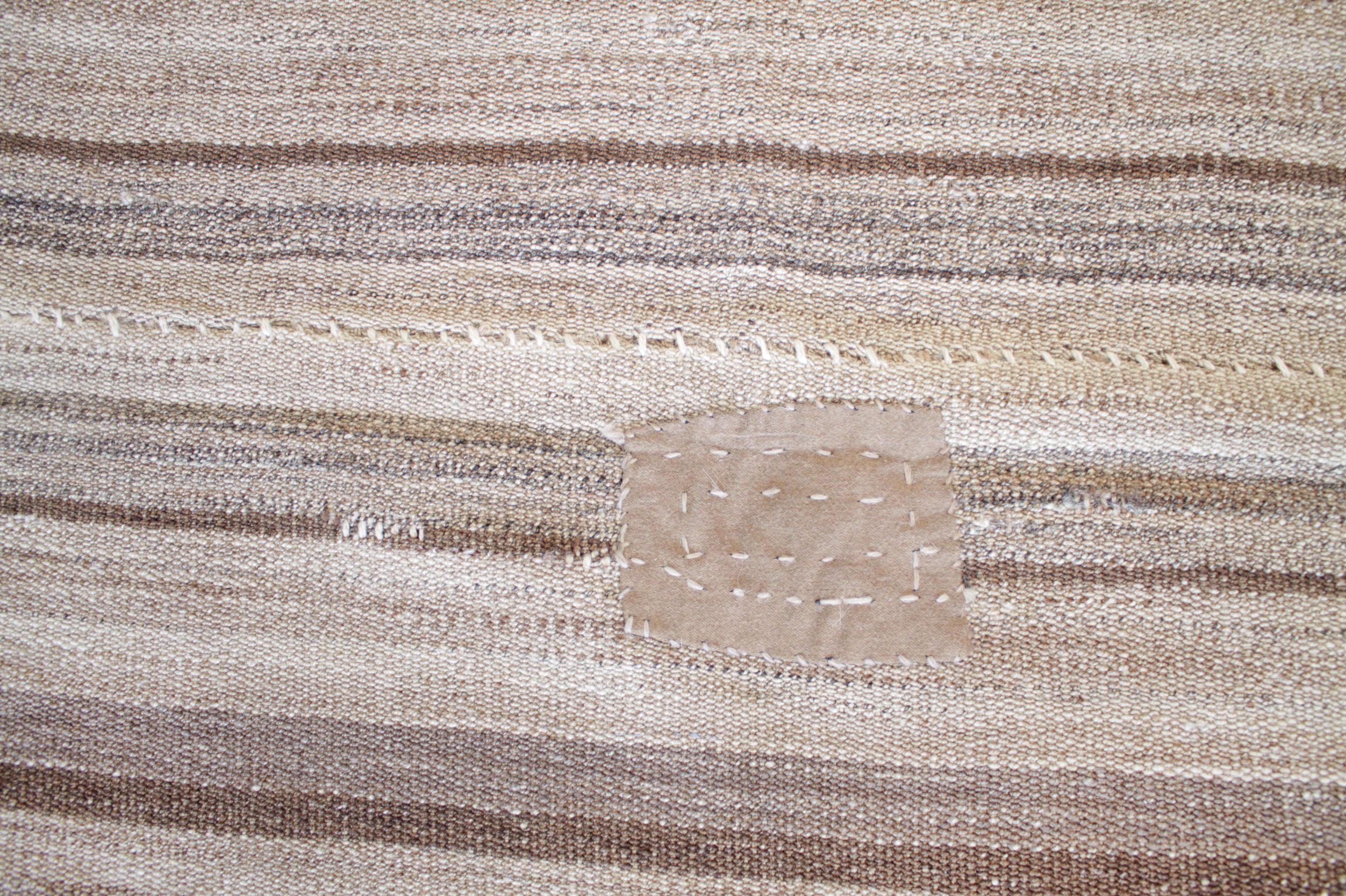 Wool Vintage Hemp Turkish Stripe Rug in Tan with Brown Tone Colored Stripes For Sale