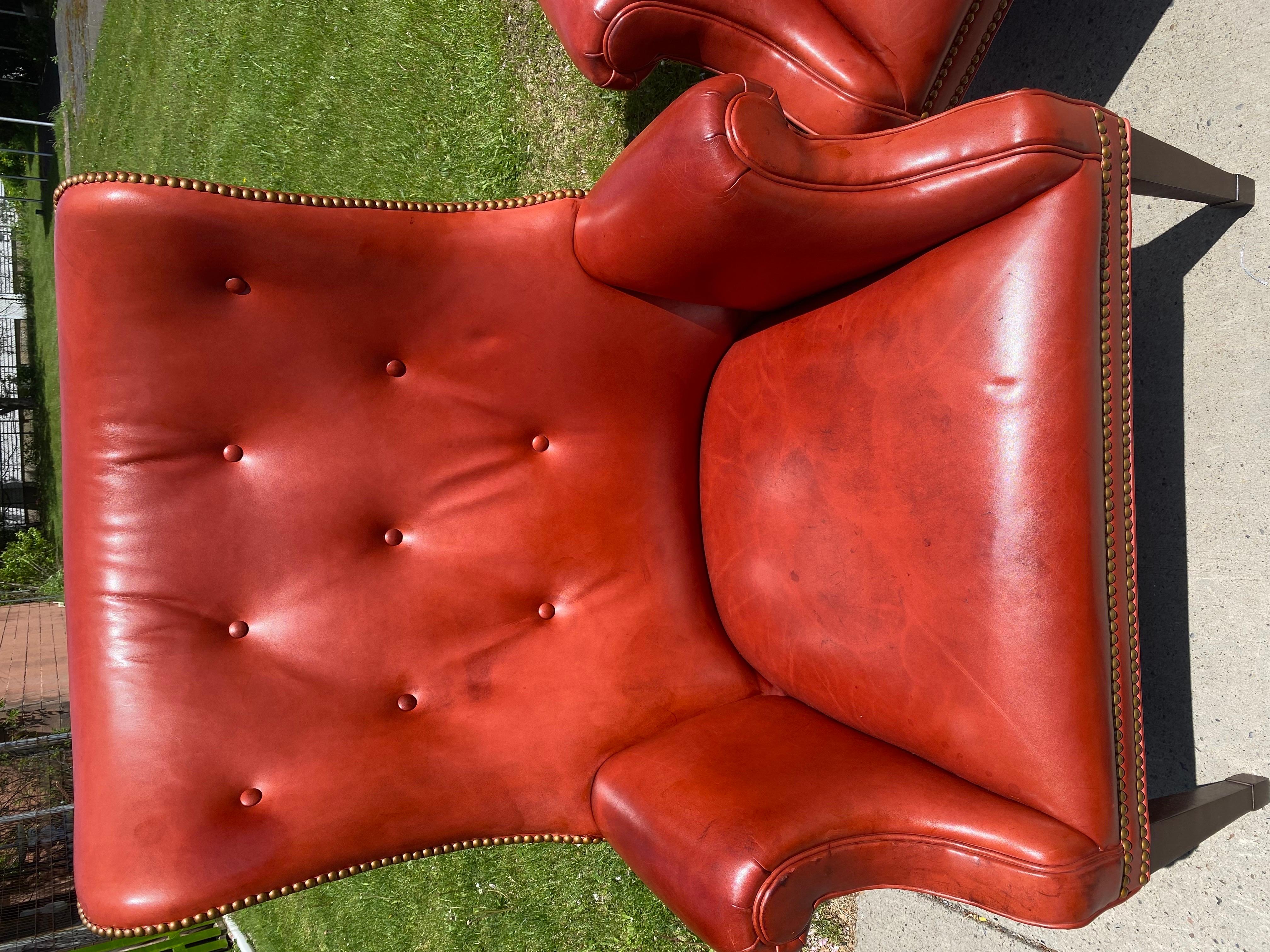 Vintage Hendrixsons Regency style leather wing chairs/a pair For Sale 3