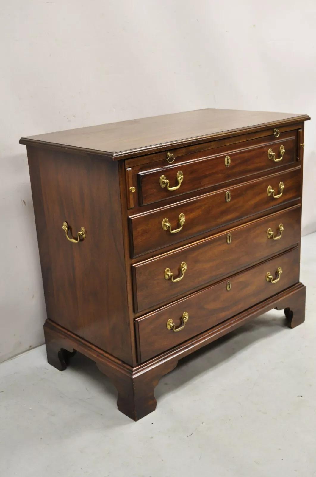 Vintage Henkel Harris Chippendale Style Mahogany 4 Drawer Server Bachelor Chest. Circa Mid 20th Century. Measurements: 30.5