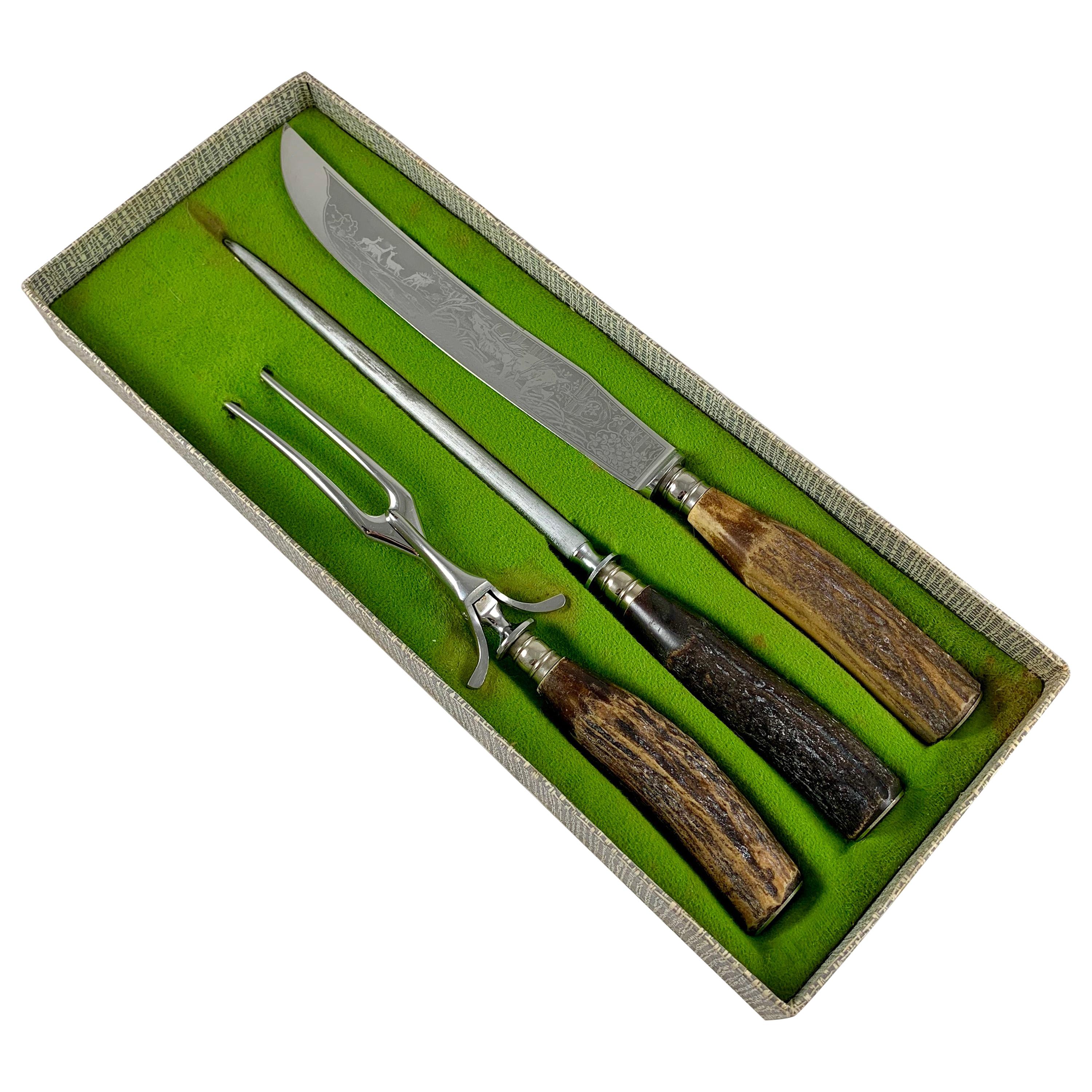 Vintage Solingen Germany Stainless Antler Handle Knife sharpener