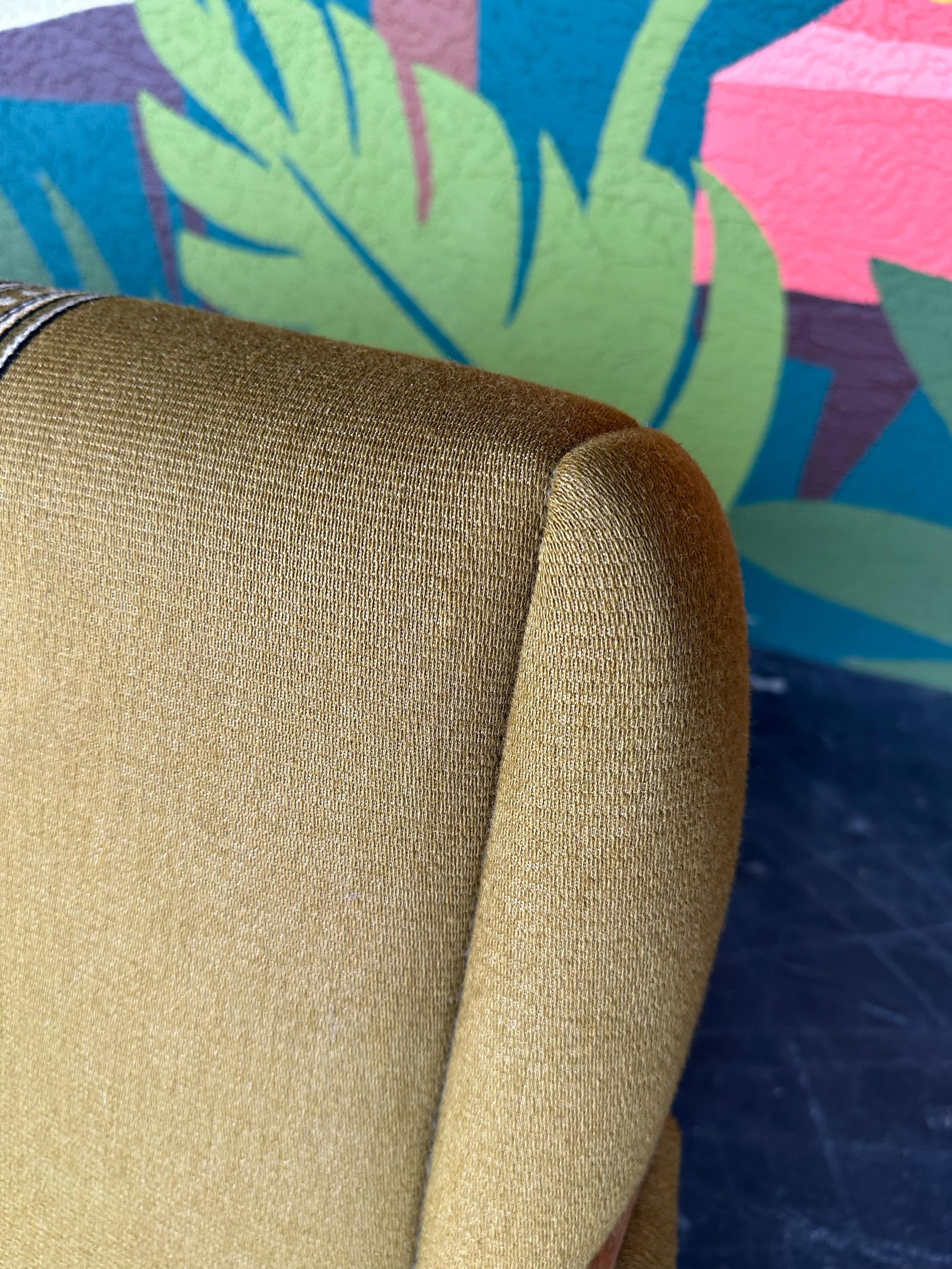 20th Century Vintage Henning Kjaernulf attrib. Brutalist Green Stripe Oak 3 Seat Sofa For Sale