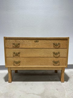 Vintage Henning Kjaernulf attrib. Danish Brutalist Oak Chest of Drawers