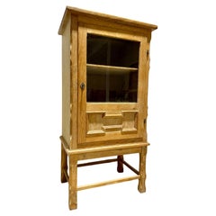 Vintage Henning Kjaernulf attrib. Danish Brutalist Oak Glass Front Cabinet