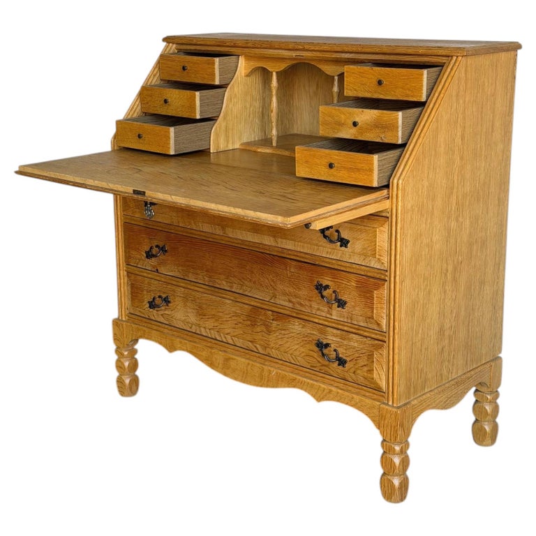Vintage Henning Kjaernulf Oak Secretary Bureau with Drop Desk Denmark 1970s