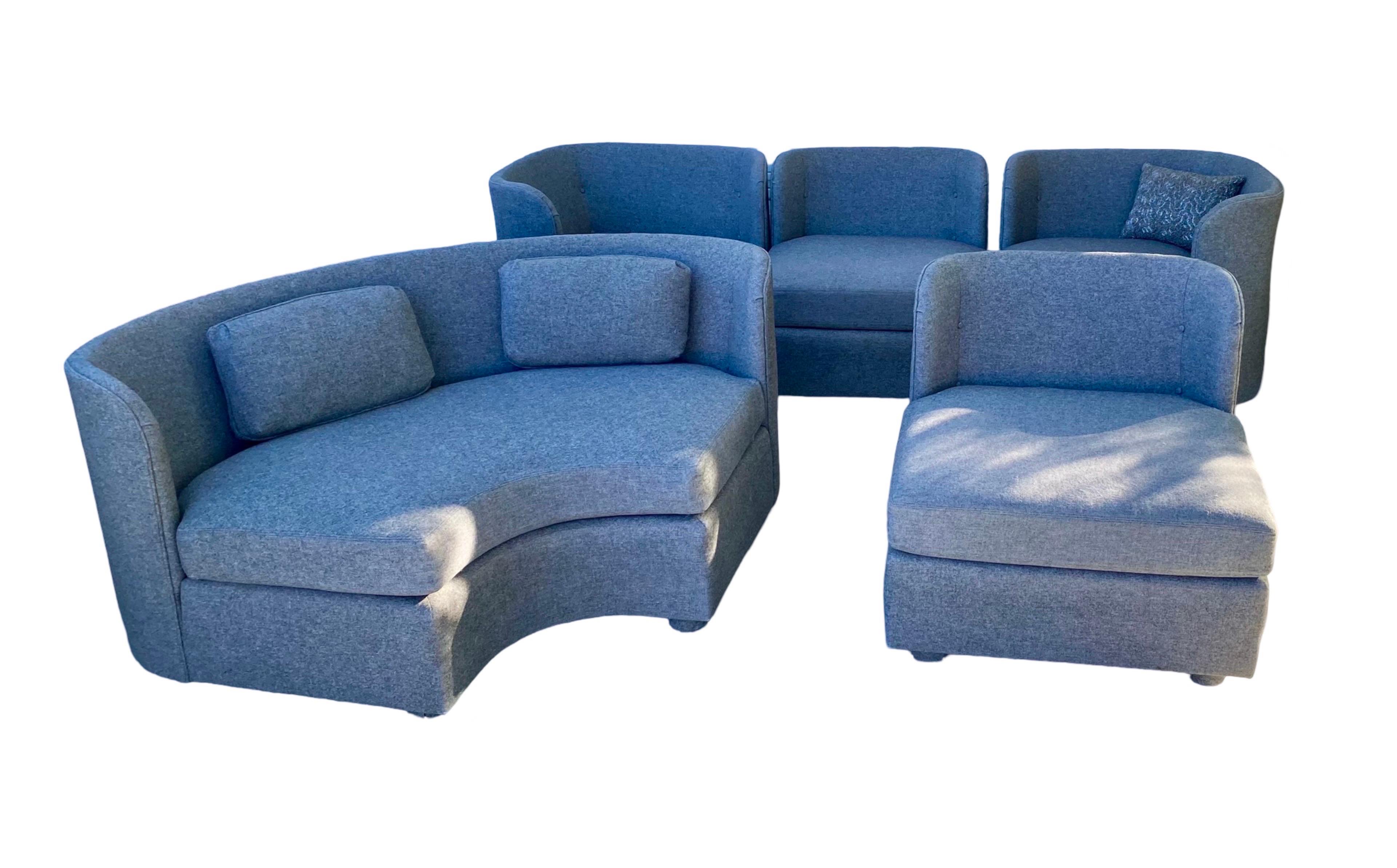 Vintage Henredon 5 PC Escultural Franela Gris Modular Sofá Seccional Set Moderno en venta