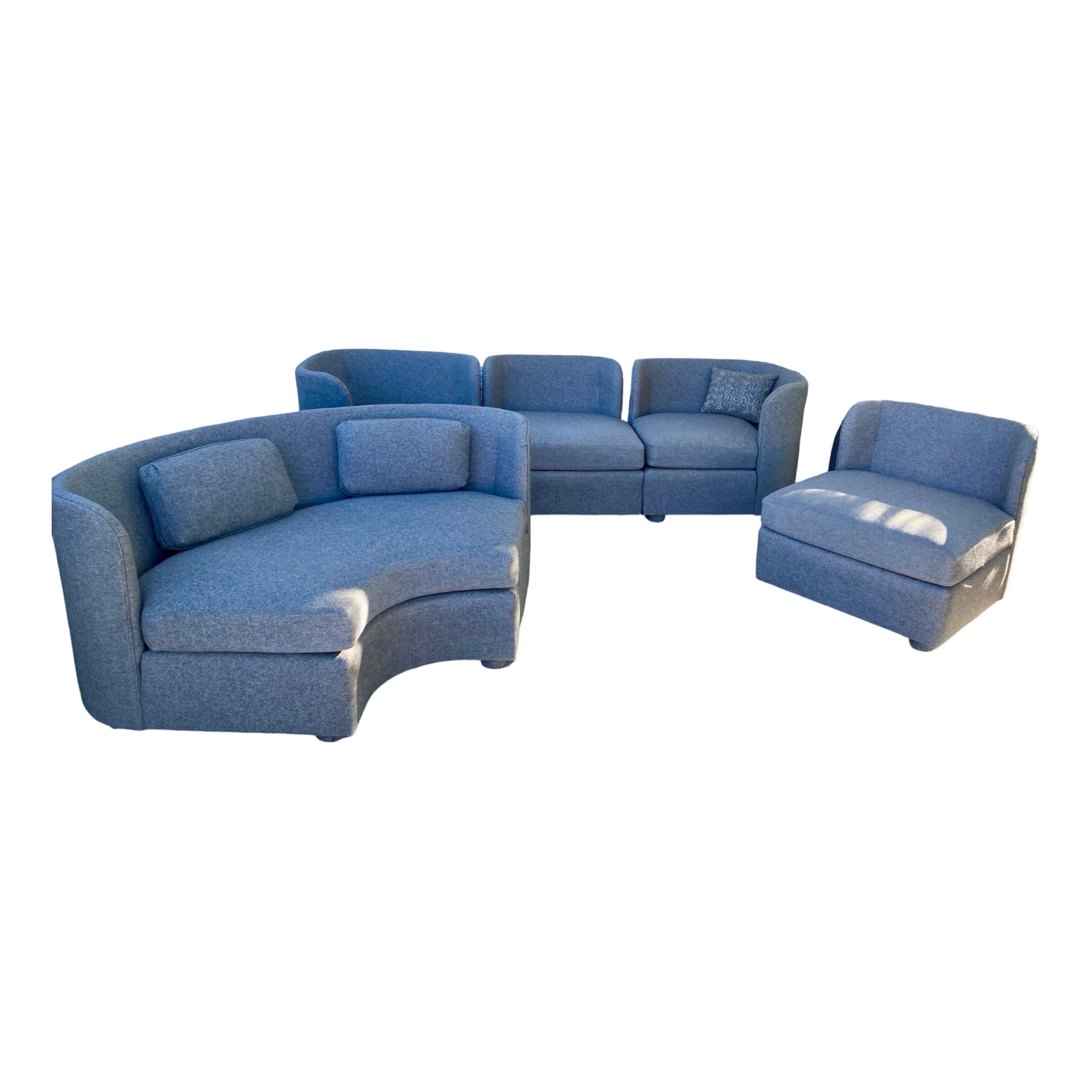 Vintage Henredon 5 PC Escultural Franela Gris Modular Sofá Seccional Set Estadounidense en venta
