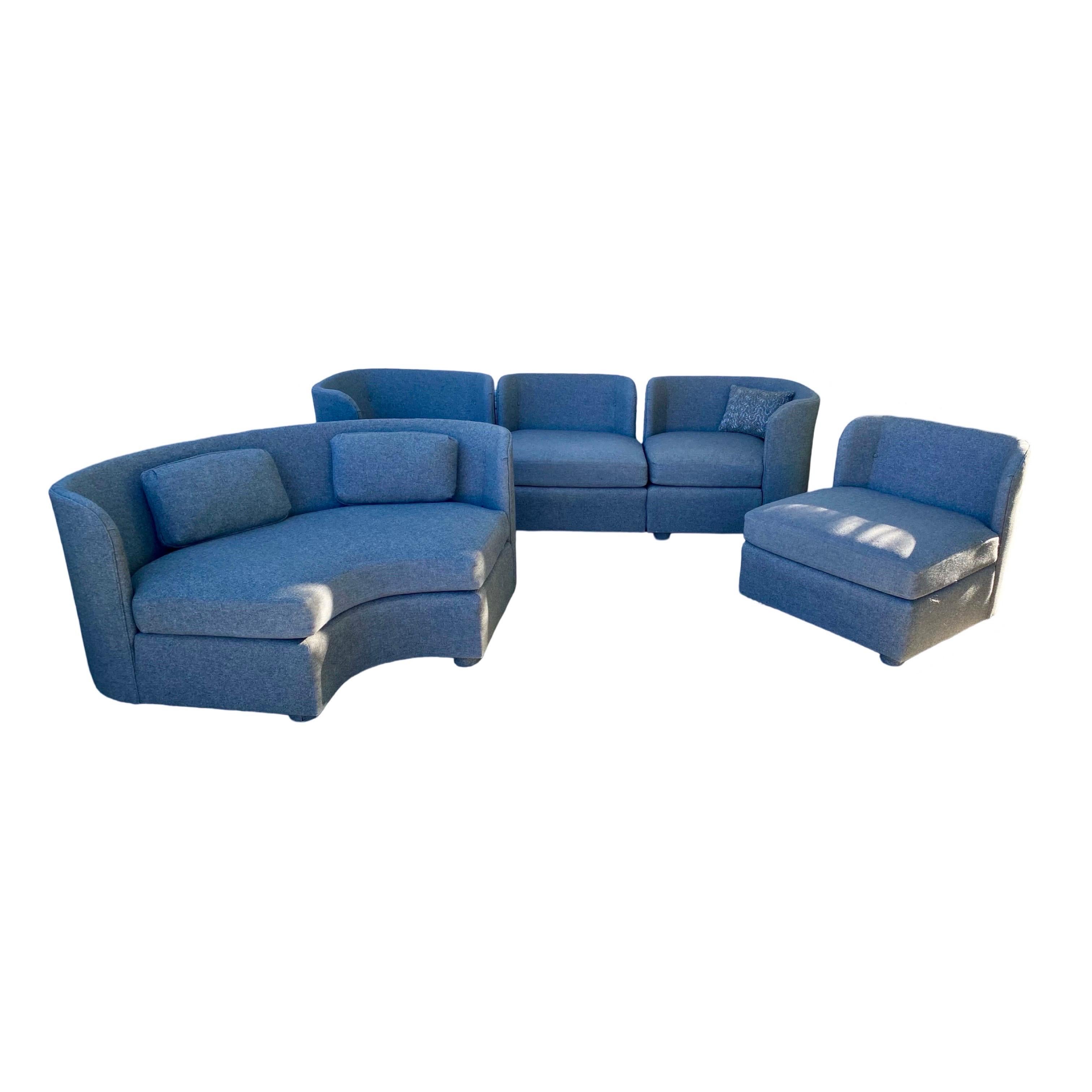 Vintage Henredon 5 PC Escultural Franela Gris Modular Sofá Seccional Set Hecho a mano en venta