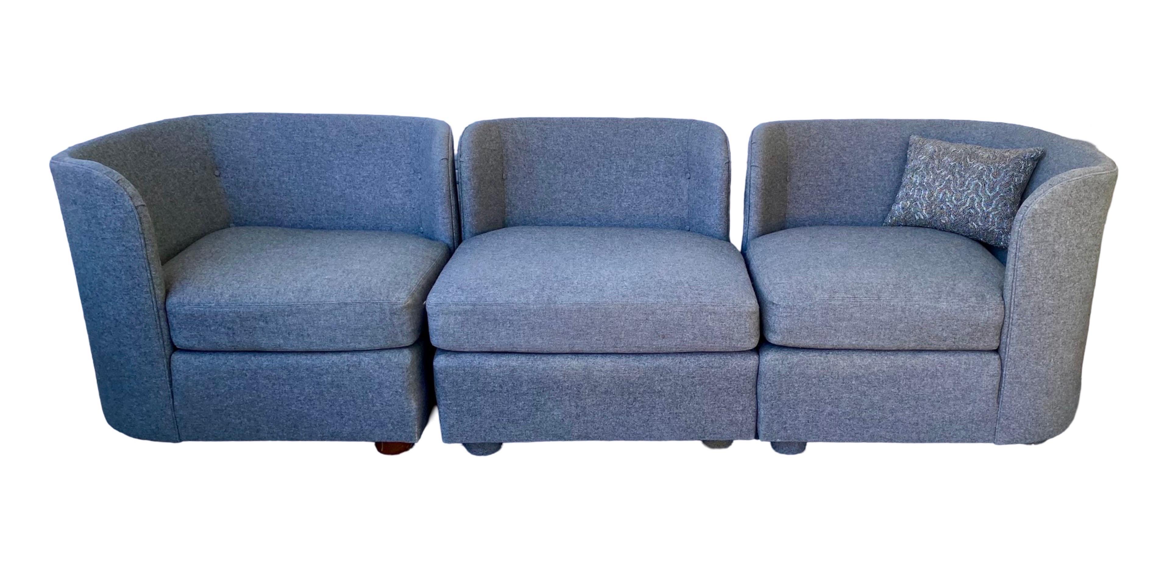 Vintage Henredon 5 PC Escultural Franela Gris Modular Sofá Seccional Set Tela en venta
