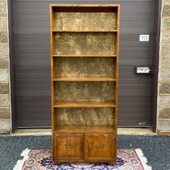 Vintage Henredon Artefacts Campaign Style Bookcase With Lower Cabinet