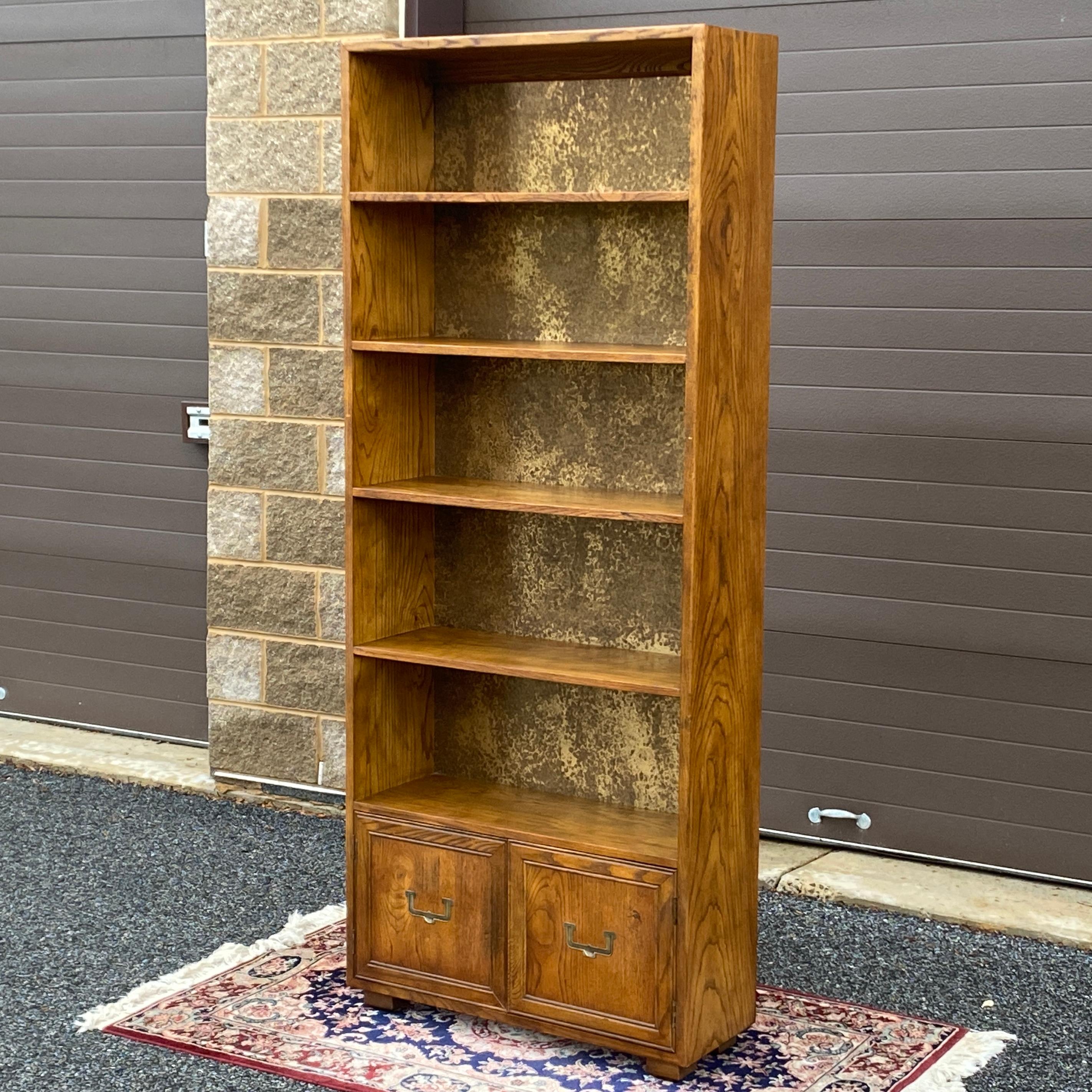 American Vintage Henredon Artefacts Campaign Style Bookcase With Lower Cabinet