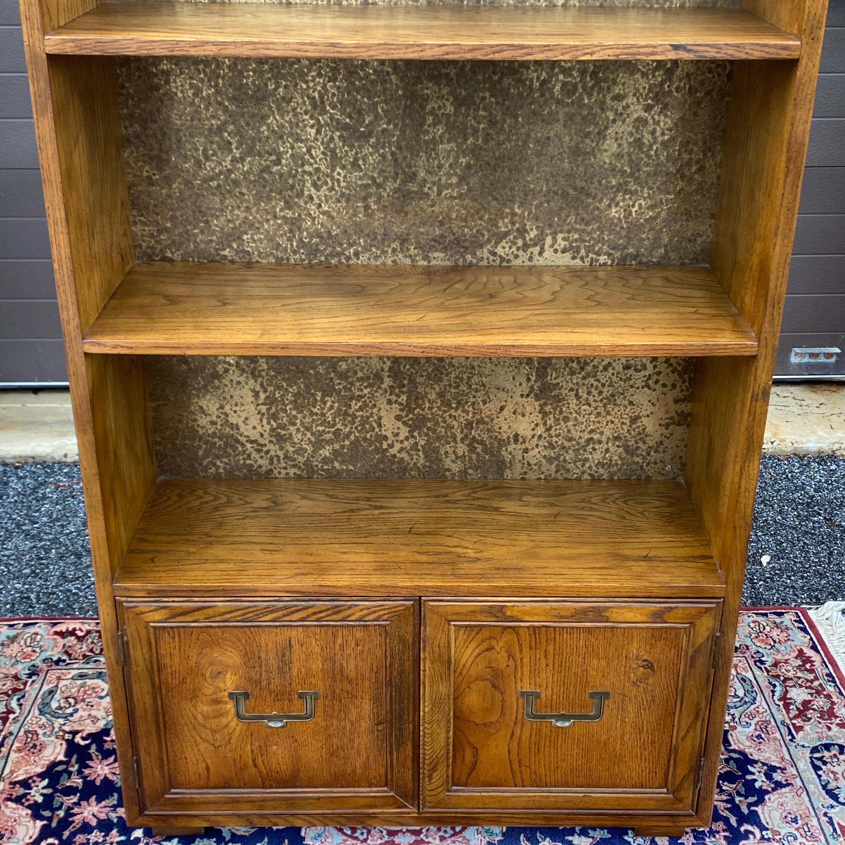 20th Century Vintage Henredon Artefacts Campaign Style Bookcase With Lower Cabinet