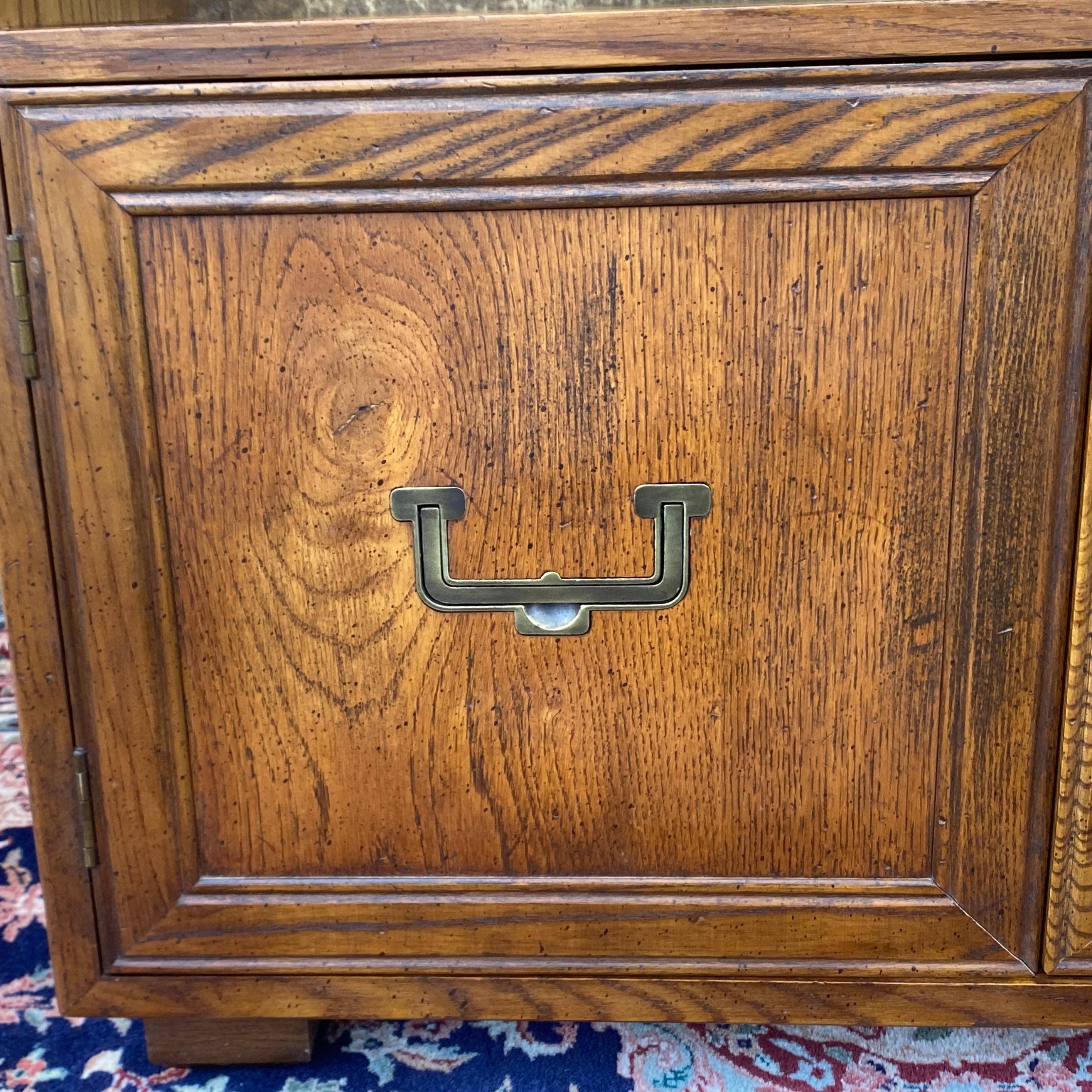 Brass Vintage Henredon Artefacts Campaign Style Bookcase With Lower Cabinet