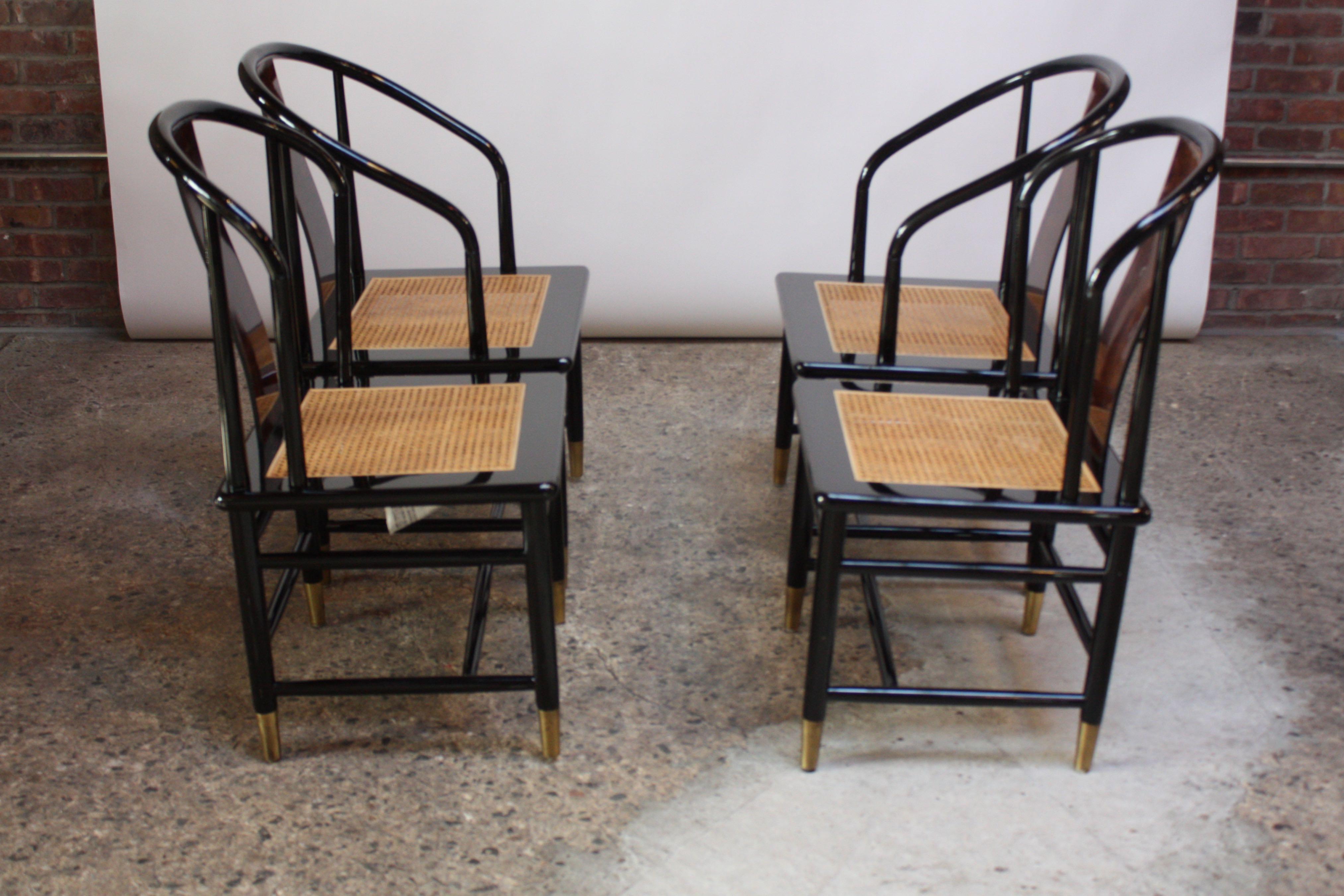 Late 20th Century Vintage Henredon Black Lacquer and Burl Dining Set For Sale