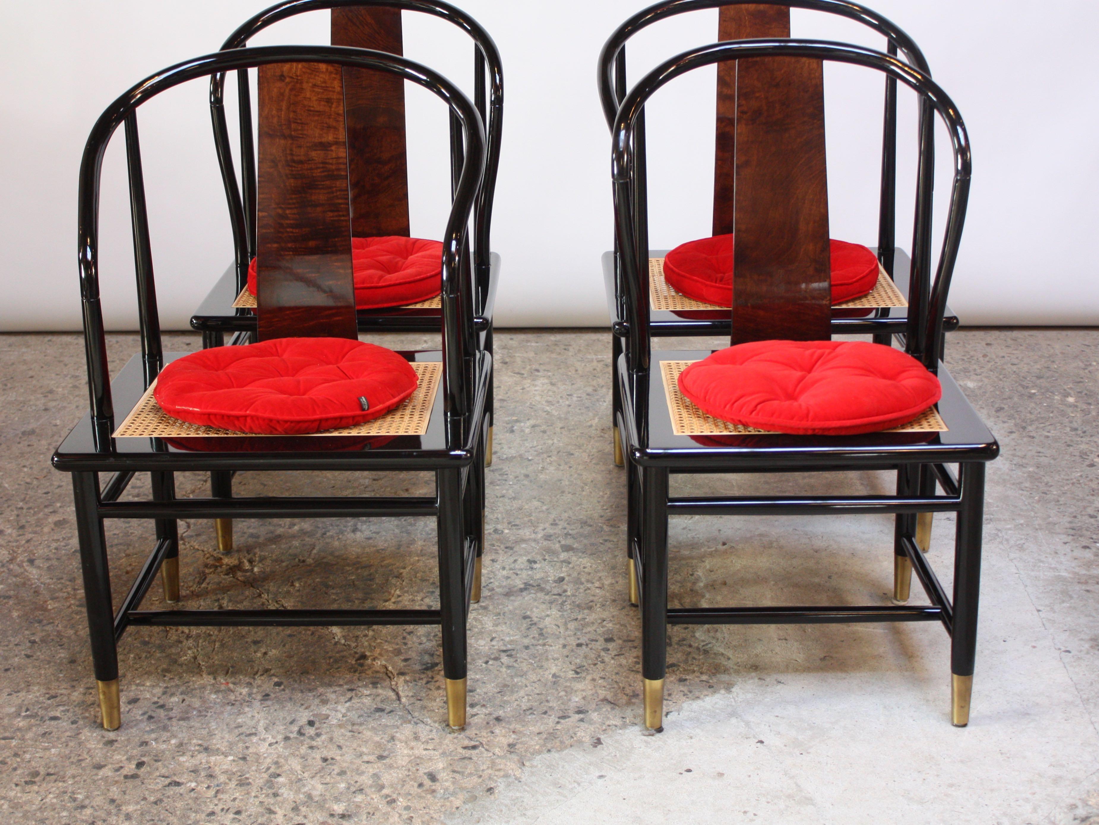 Vintage Henredon Black Lacquer and Burl Dining Set For Sale 1