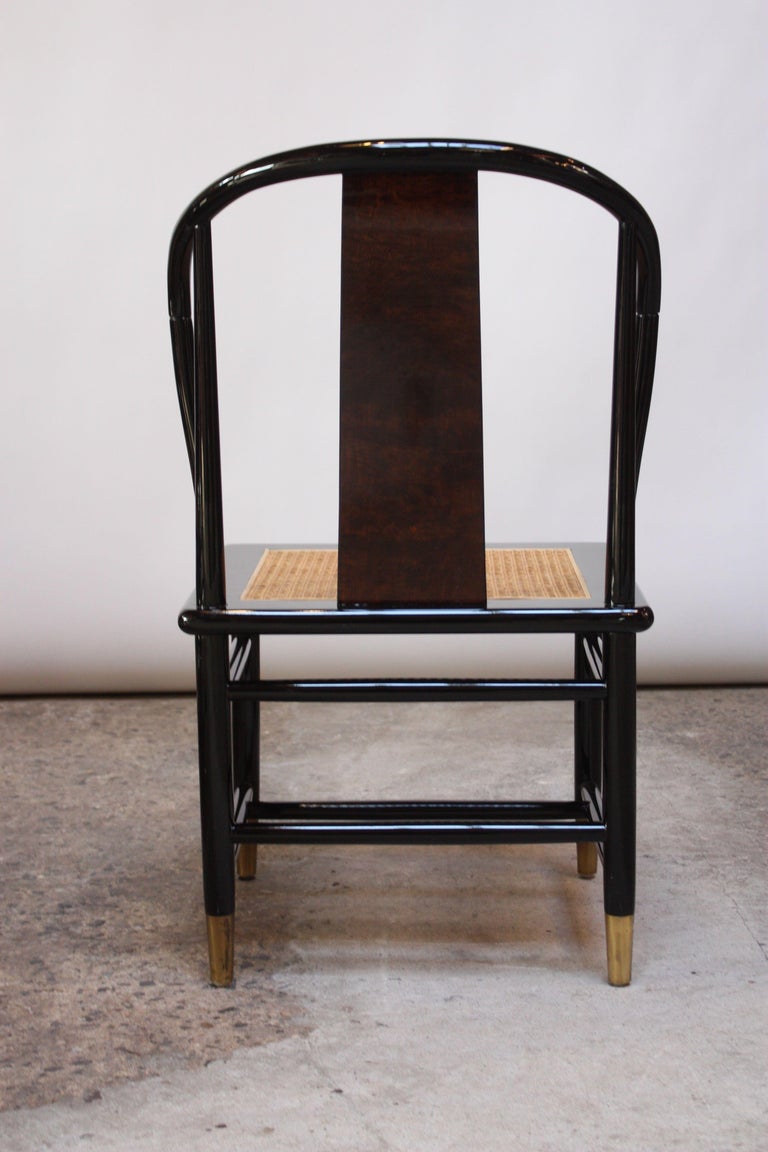 Vintage Henredon Black Lacquer and Burl Dining Set For Sale at 1stDibs