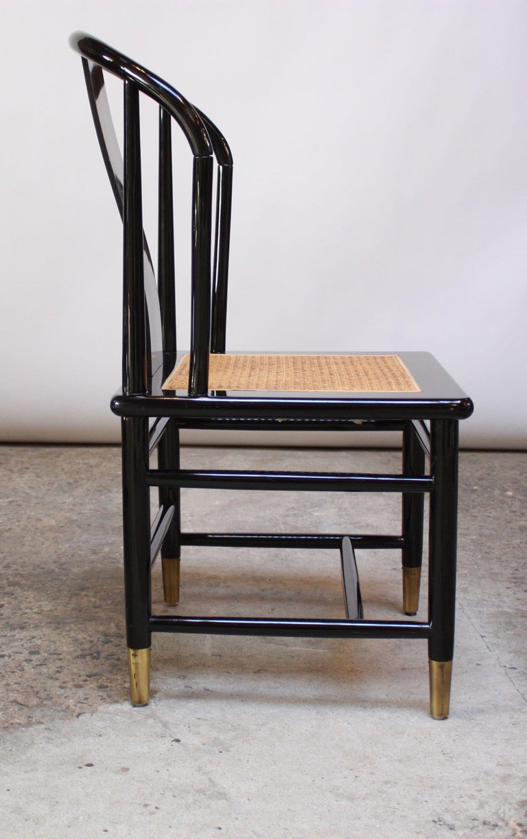 Vintage Henredon Black Lacquer and Burl Dining Set For Sale at 1stDibs