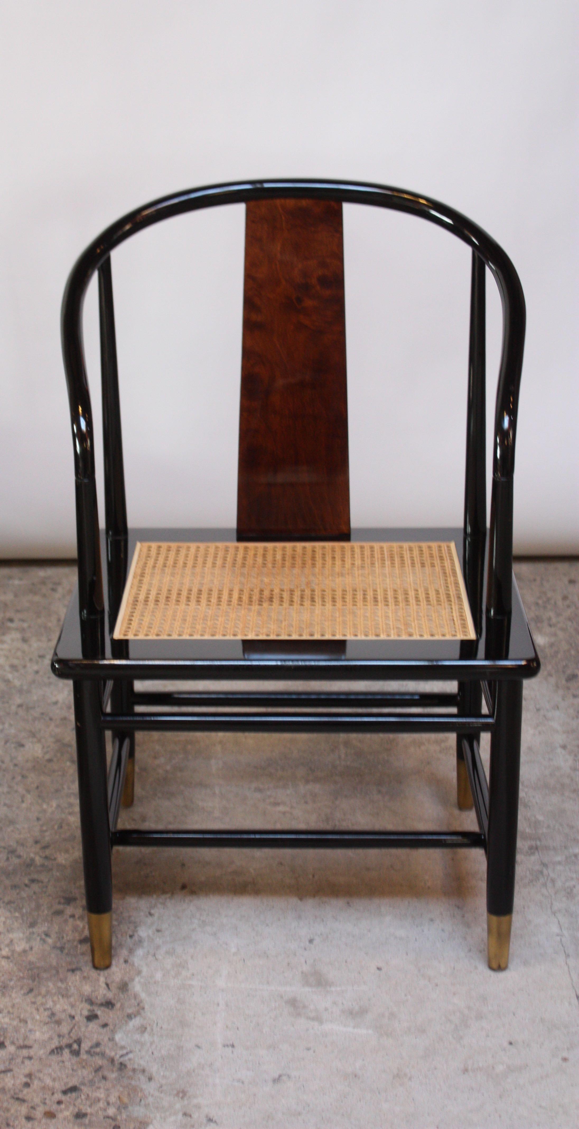 Ensemble de salle à manger vintage Henredon en laque noire et broussin en vente 8