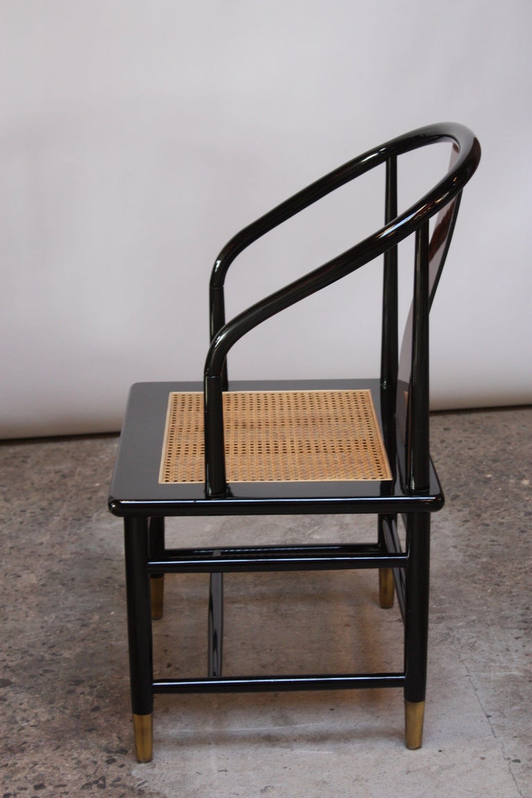 Vintage Henredon Black Lacquer and Burl Dining Set For Sale at 1stDibs