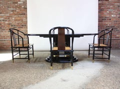 Vintage Henredon Black Lacquer and Burl Dining Set
