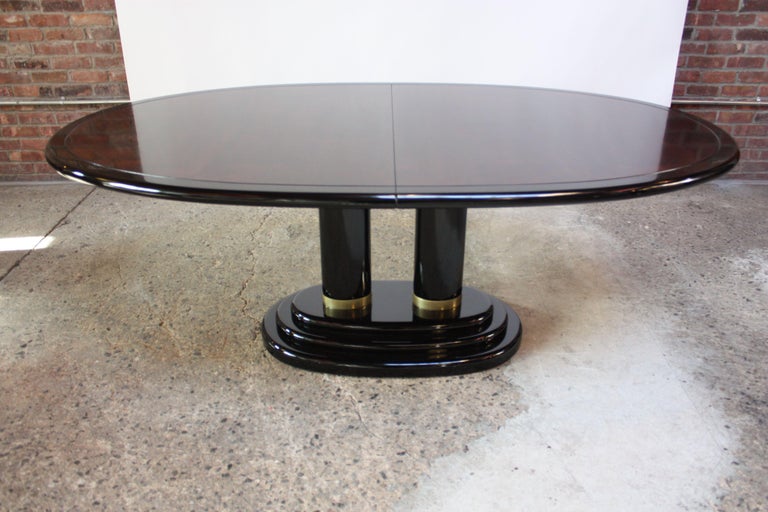 Vintage Henredon Black Lacquer and Burl Dining Set For Sale at 1stDibs