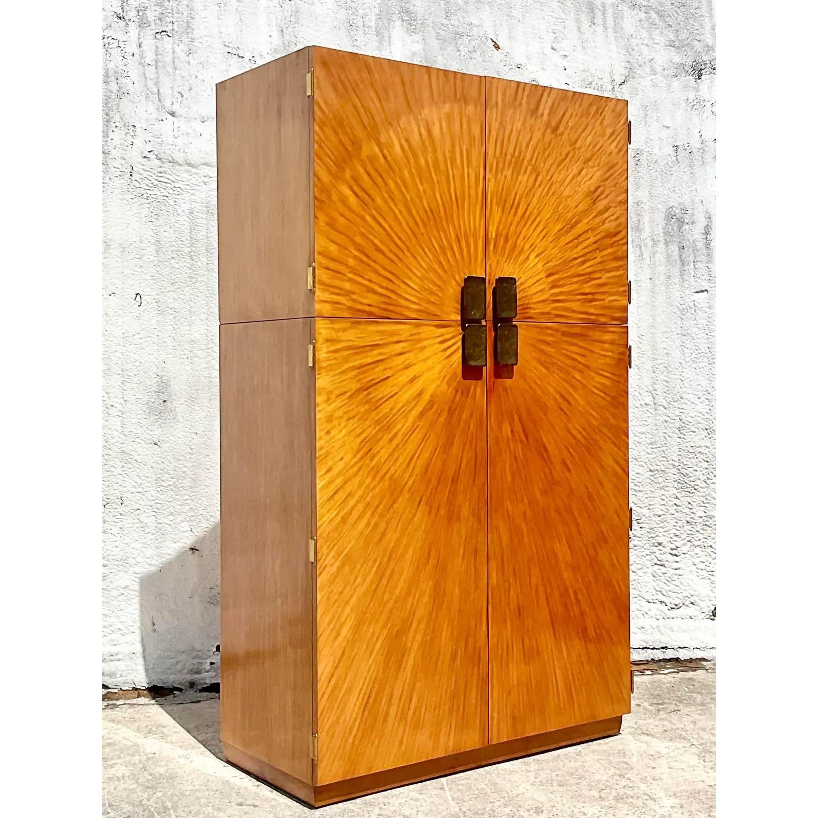 Vintage Henredon Bookmatched Burl Wood Arbus Armoire In Good Condition In West Palm Beach, FL