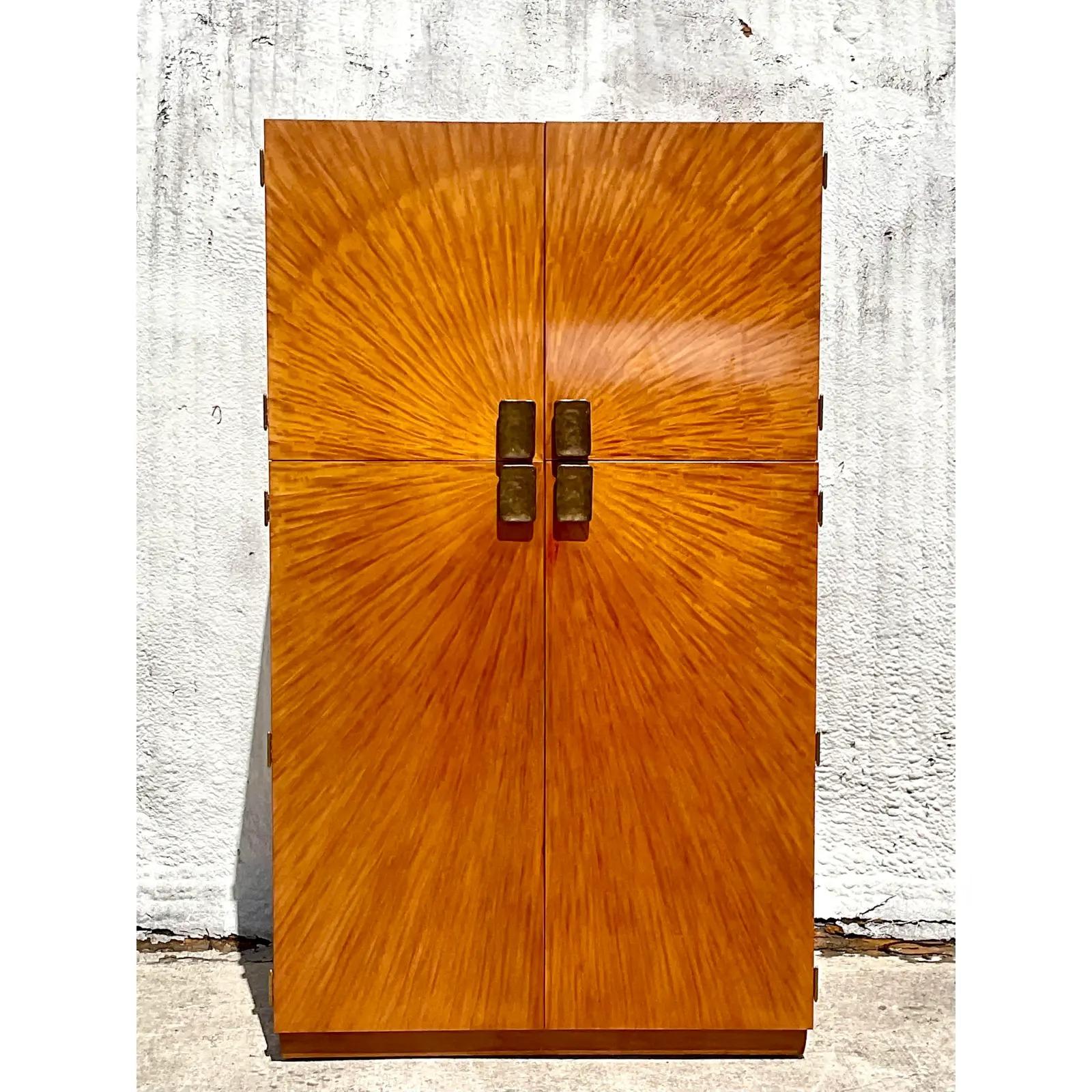 20th Century Vintage Henredon Bookmatched Burl Wood Arbus Armoire