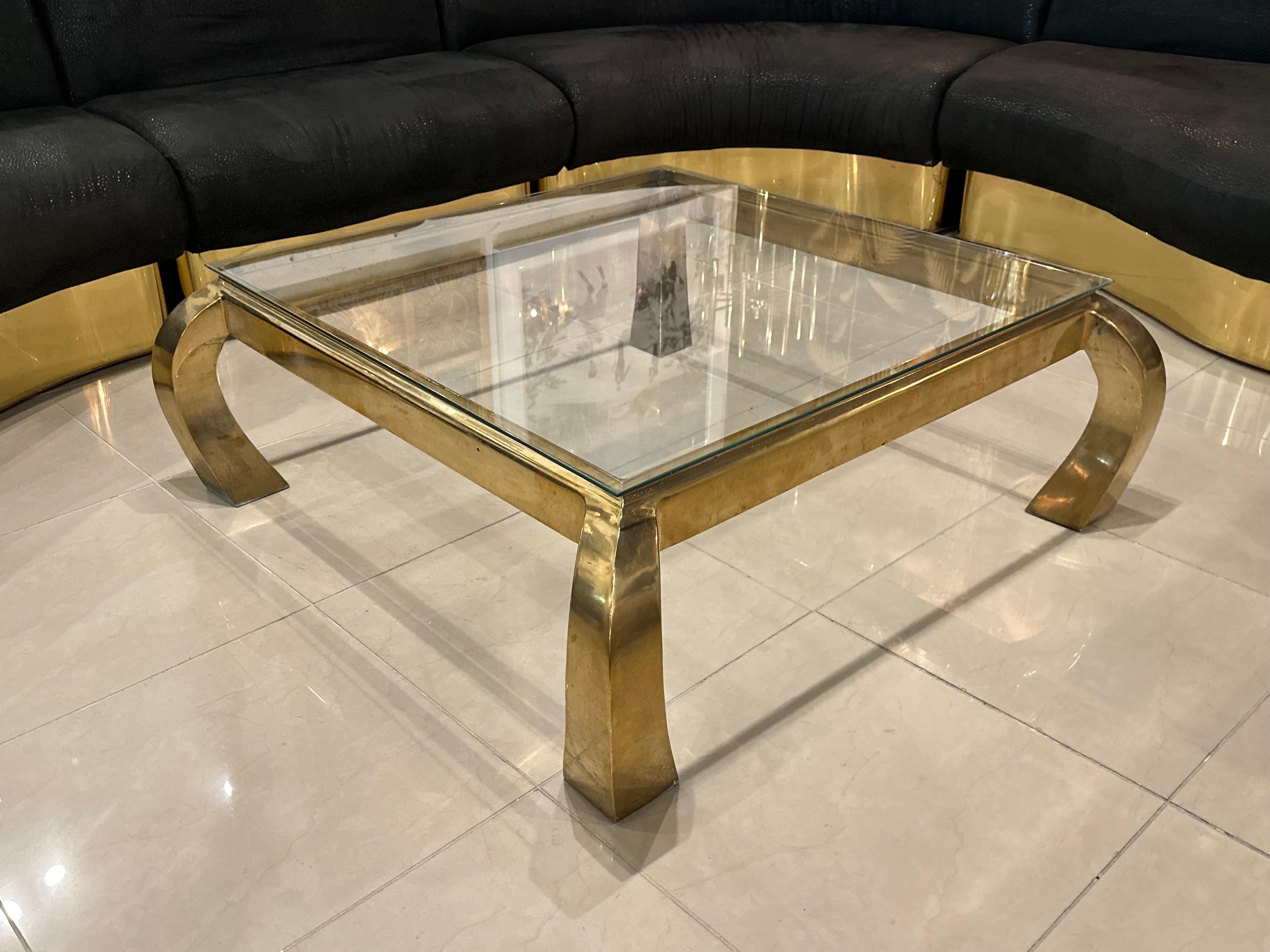 American Vintage Henredon Brass Ming Cocktail Coffee Table Glass Top 
