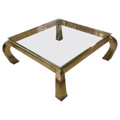 Vintage Henredon Brass Ming Cocktail Coffee Table Glass Top