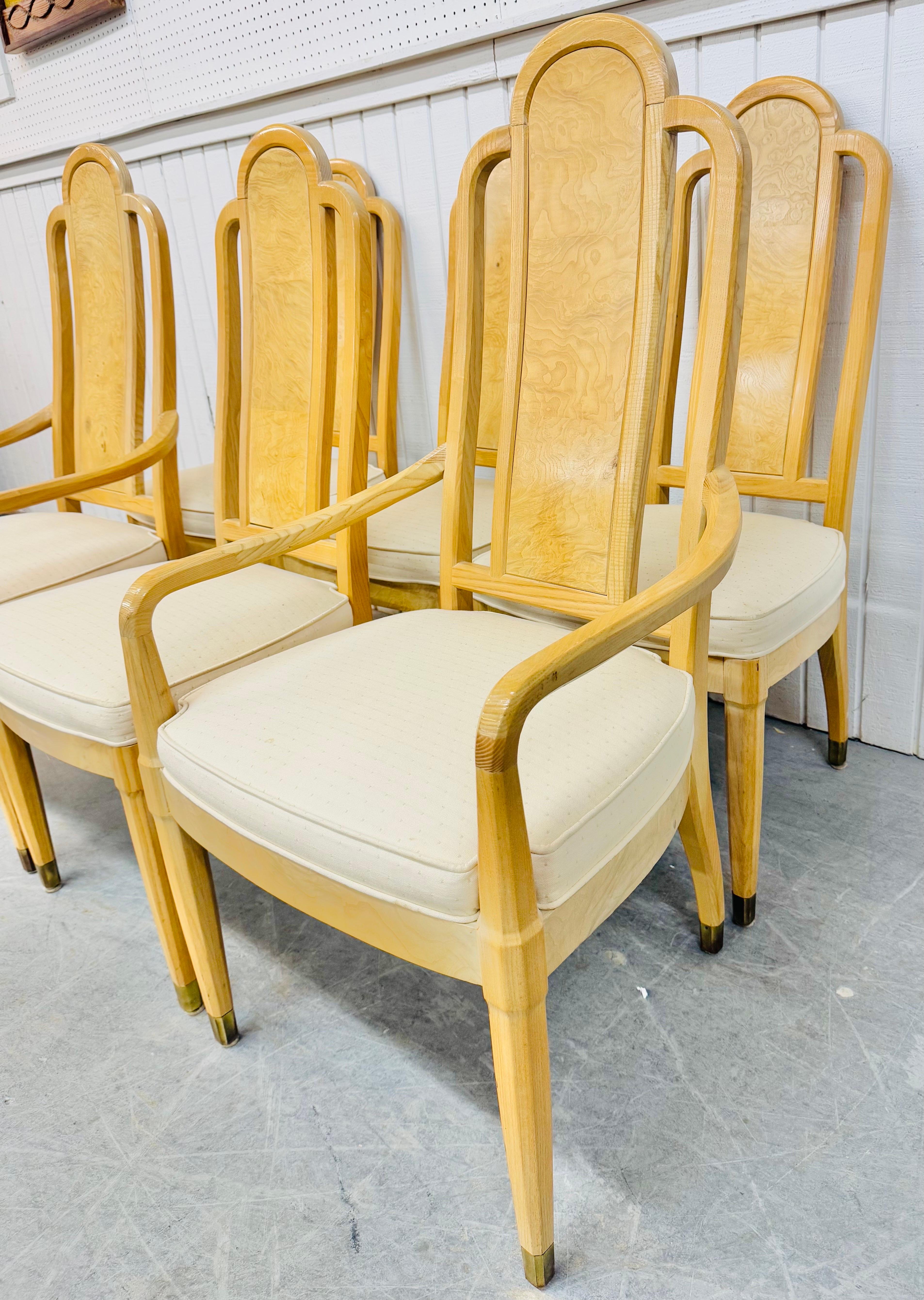 Post-Modern Vintage Henredon Burled Wood Dining Chairs - Set of 6 For Sale