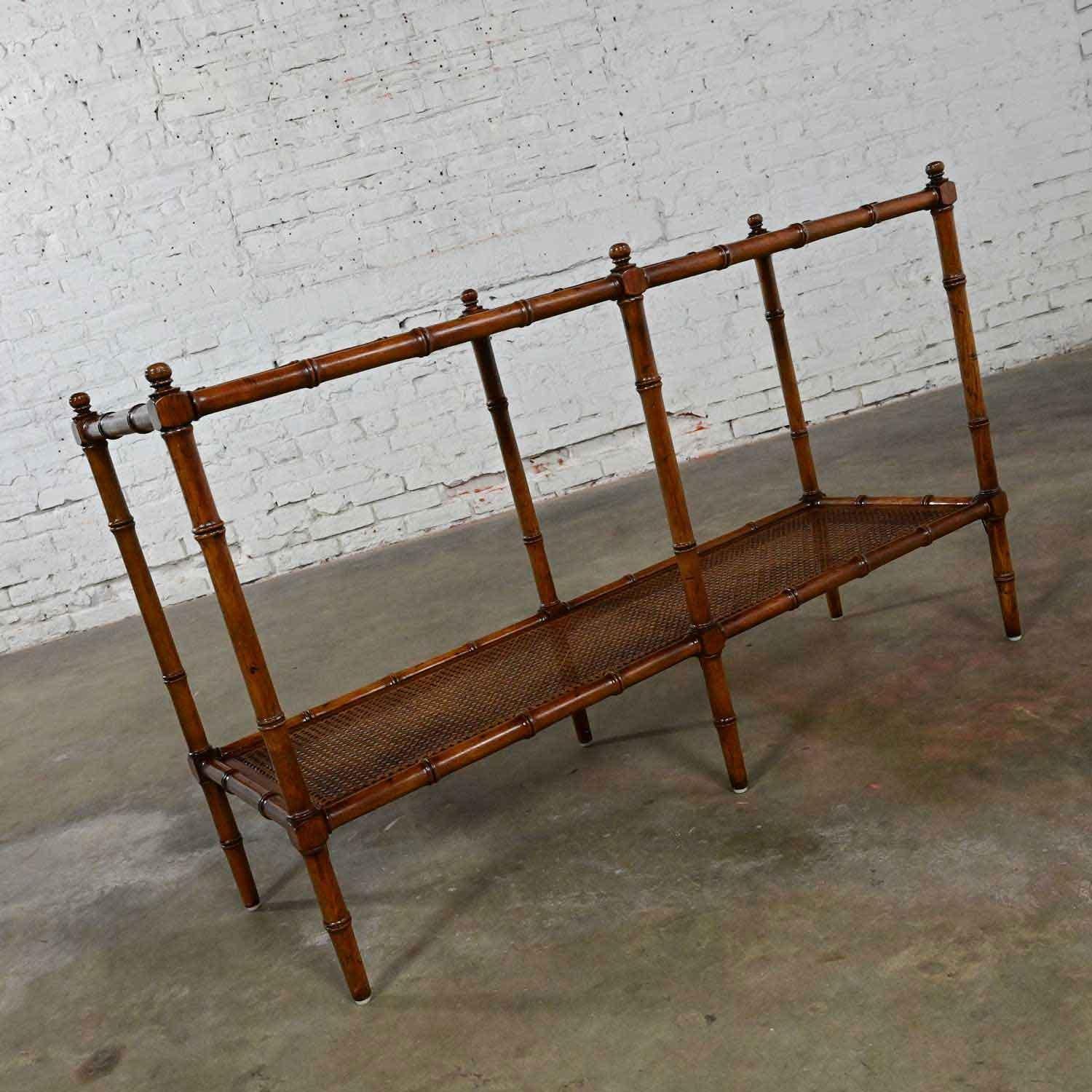 Vintage Henredon Campaign Hollywood Regency Faux Bamboo Cane Sofa Console Table 5