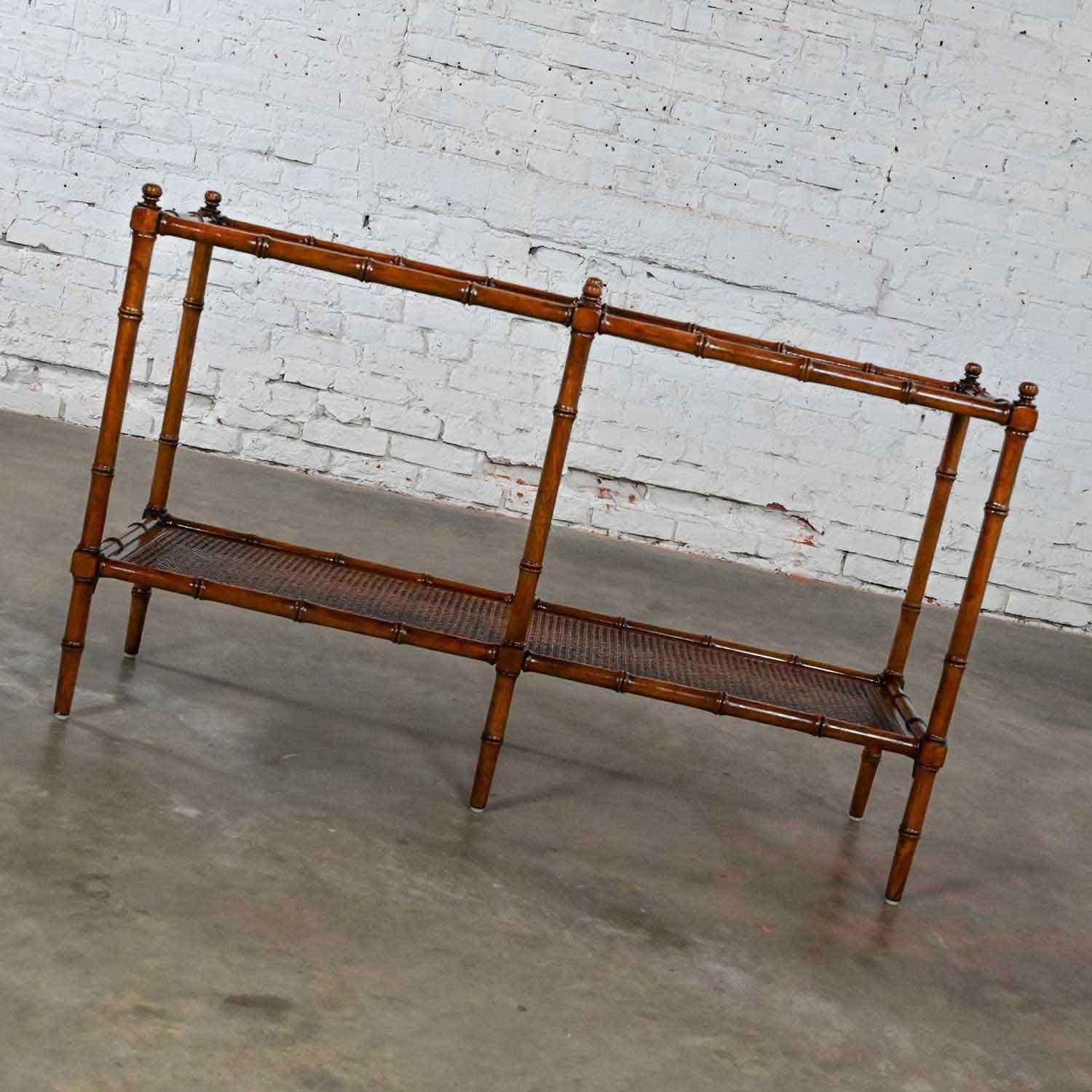 Vintage Henredon Campaign Hollywood Regency Faux Bamboo Cane Sofa Console Table 7