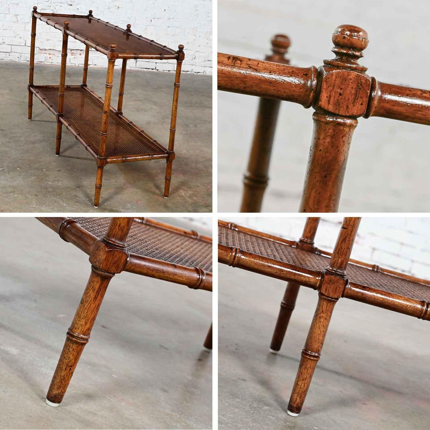 Vintage Henredon Campaign Hollywood Regency Faux Bamboo Cane Sofa Console Table 10