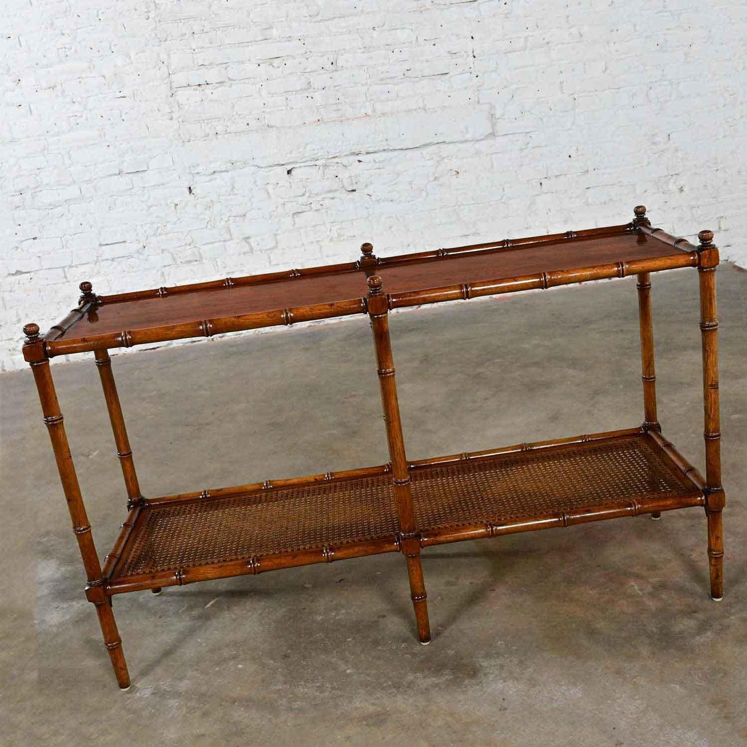 Vintage Henredon Campaign Hollywood Regency Faux Bamboo Cane Sofa Console Table 12