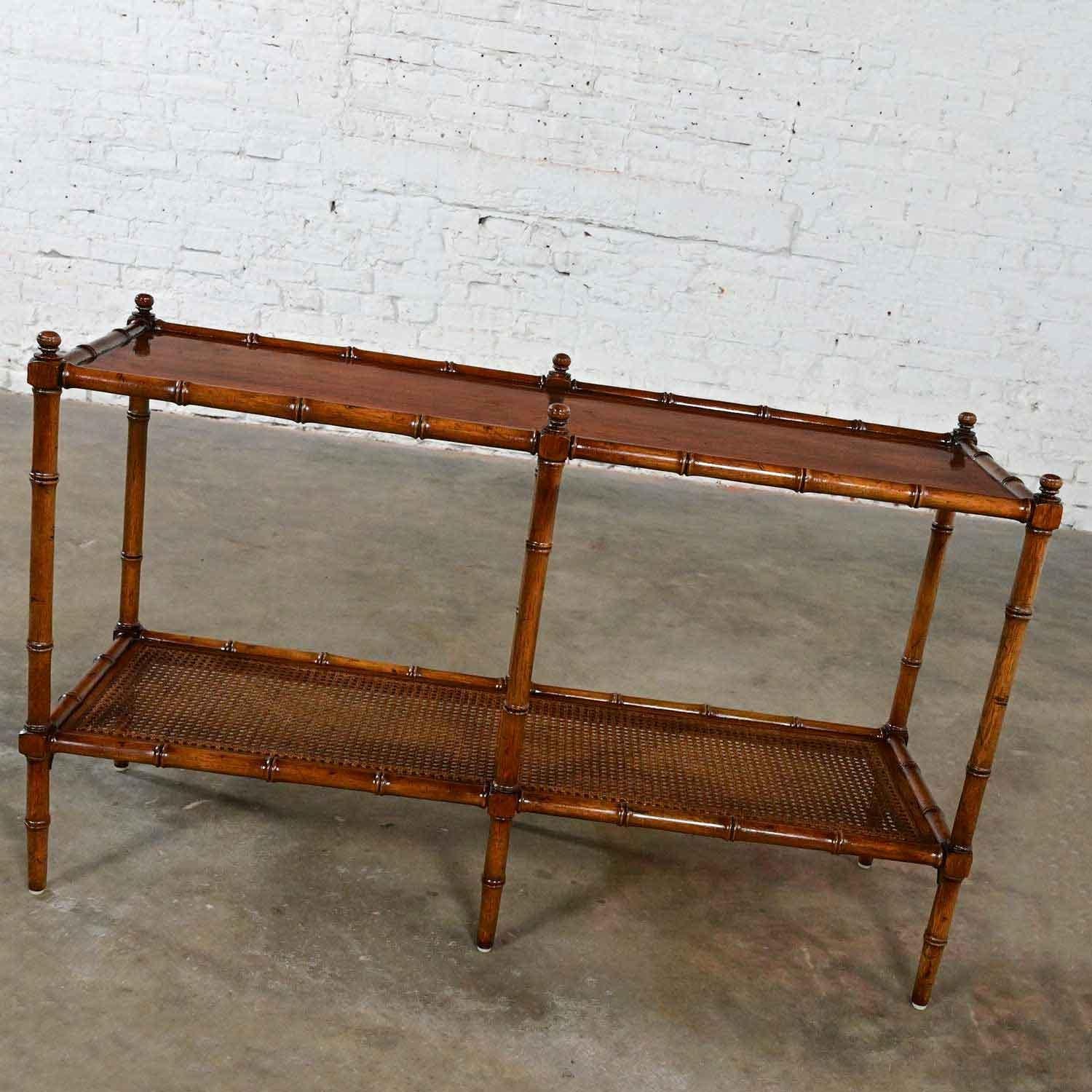 Vintage Henredon Campaign Hollywood Regency Faux Bamboo Cane Sofa Console Table 13