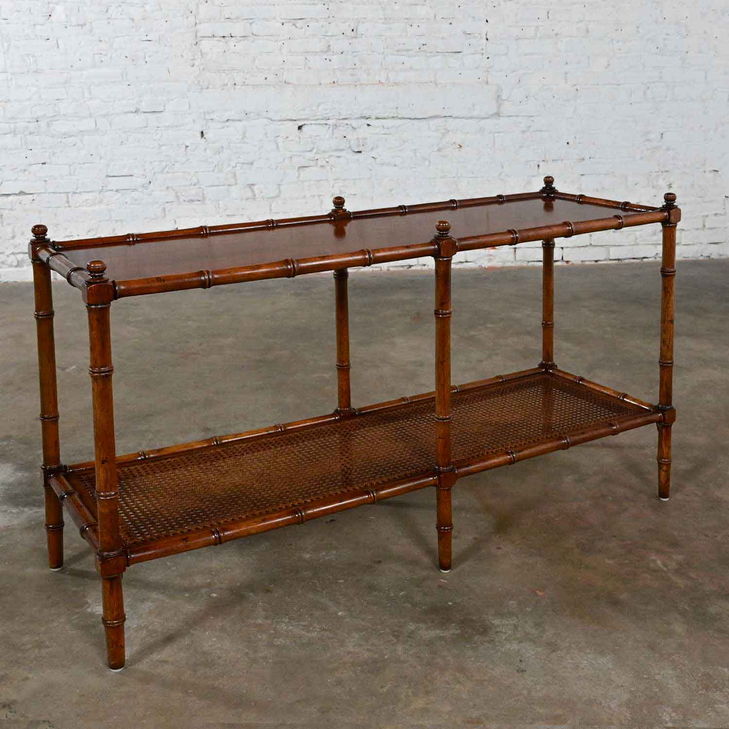 Vintage Henredon Campaign Hollywood Regency Faux Bamboo Cane Sofa Console Table 14