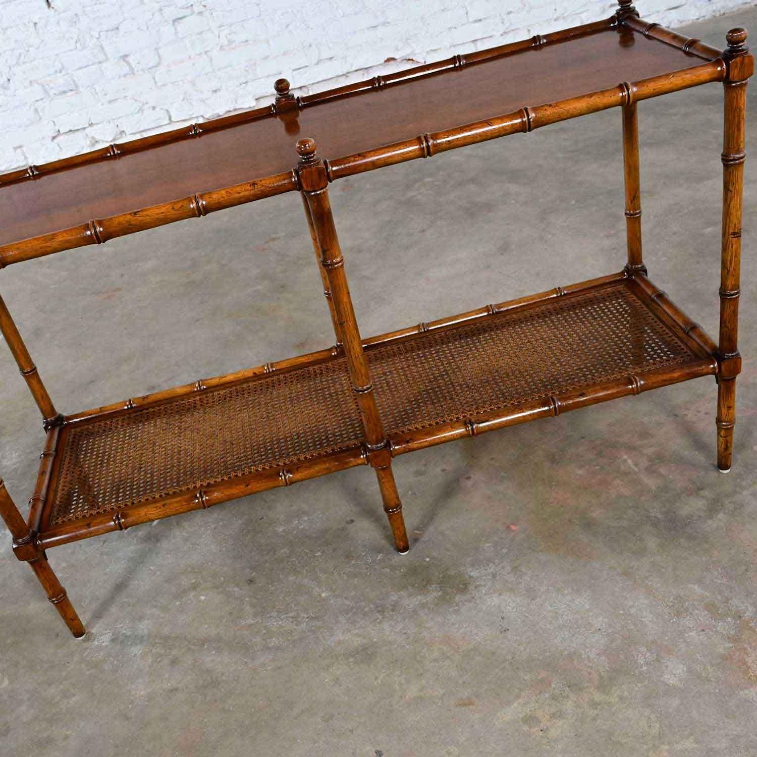 Vintage Henredon Campaign Hollywood Regency Faux Bamboo Cane Sofa Console Table 4
