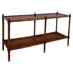 Used Henredon Campaign Hollywood Regency Faux Bamboo Cane Sofa Console Table