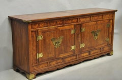 Vintage Henredon Chinoiserie Brass Butterfly Burl Wood Credenza Cabinet Buffet
