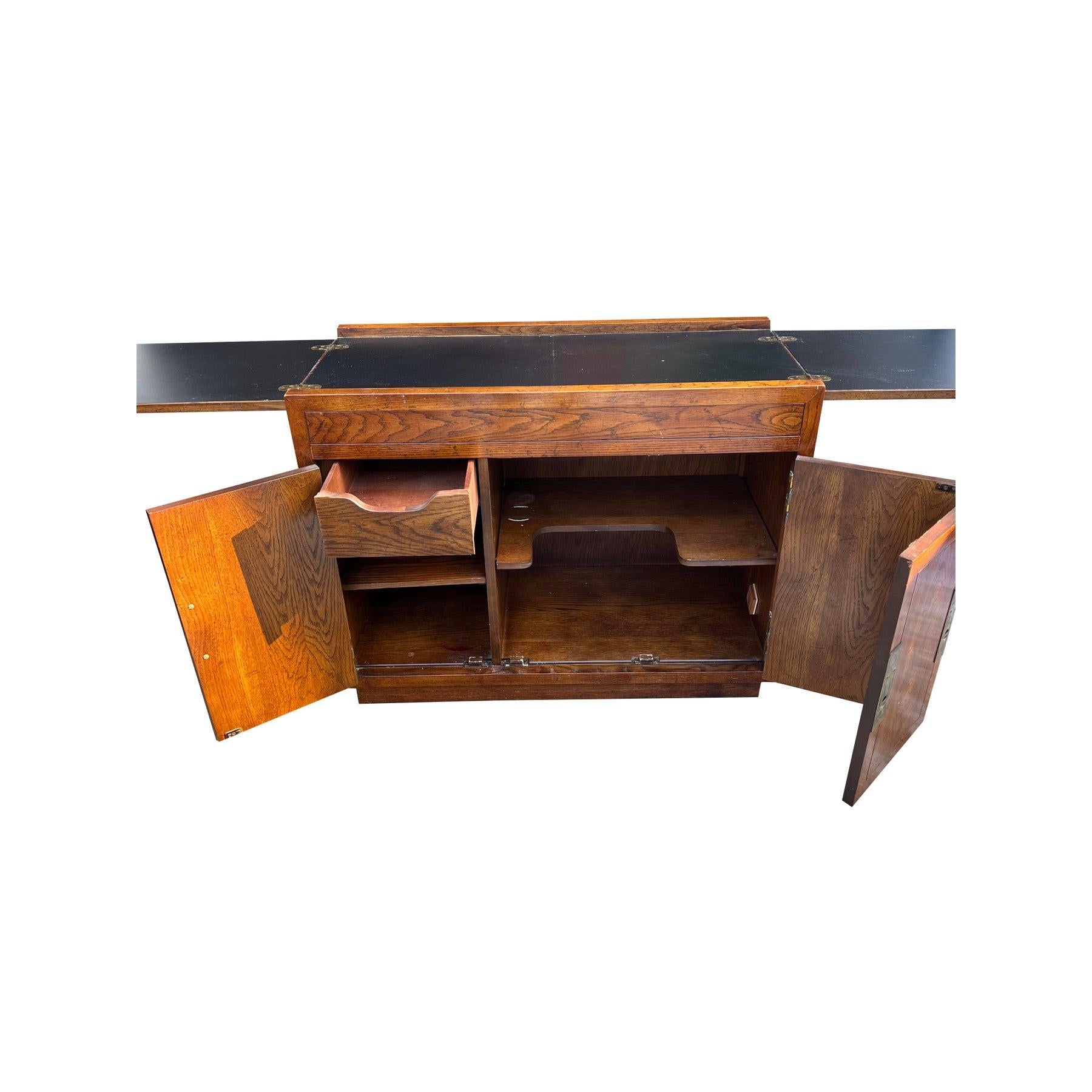 Late 20th Century Vintage Henredon Dry Bar Cabinet in Campaign Style Scene 1 One