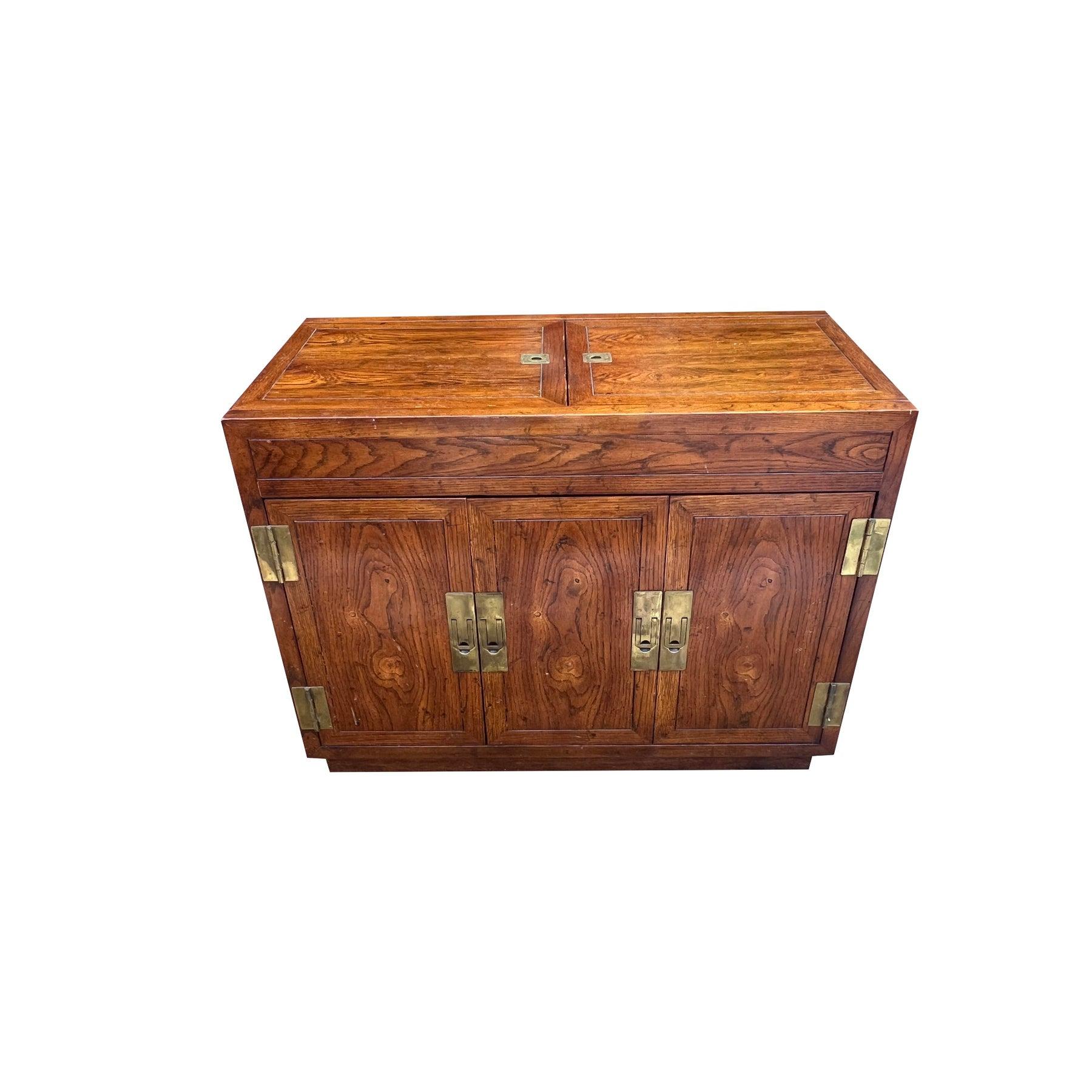 Wood Vintage Henredon Dry Bar Cabinet in Campaign Style Scene 1 One