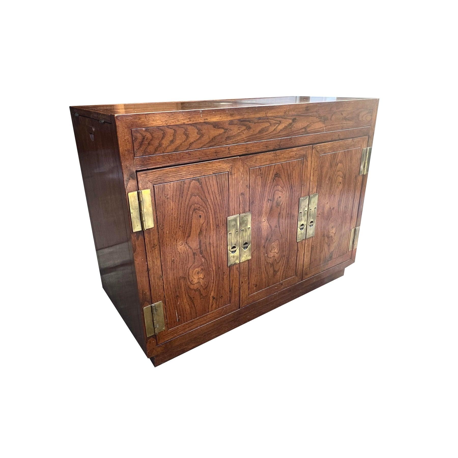 Vintage Henredon Dry Bar Cabinet in Campaign Style Scene 1 One 1