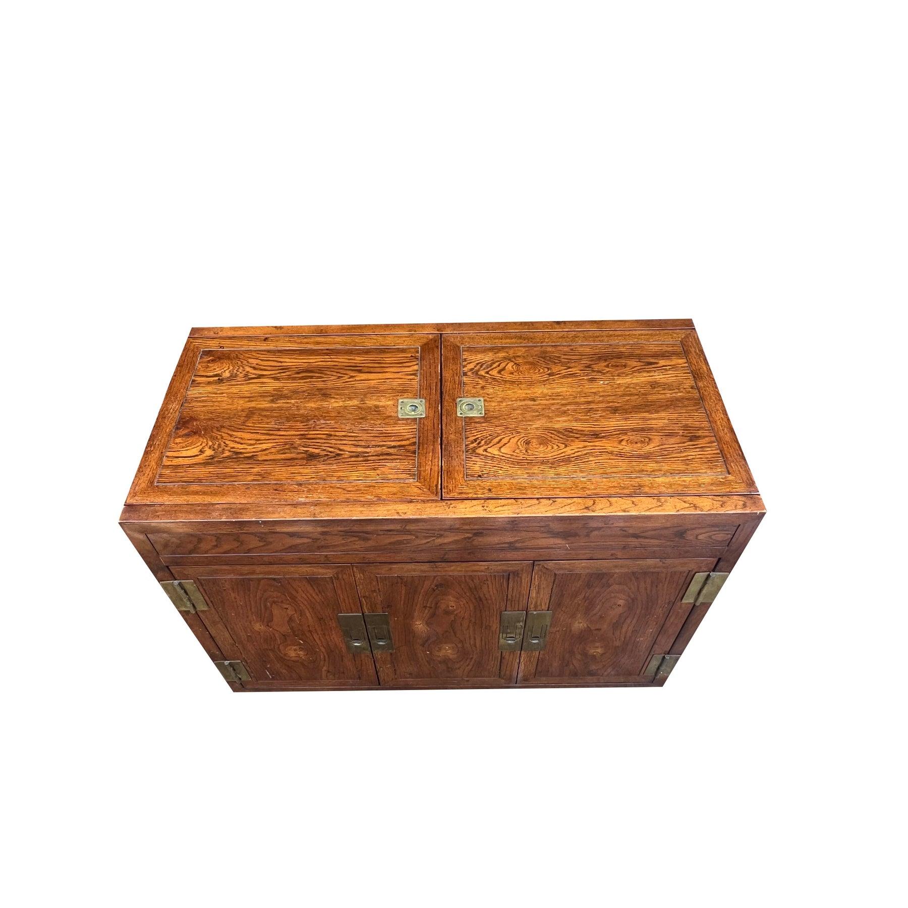 Vintage Henredon Dry Bar Cabinet in Campaign Style Scene 1 One 3