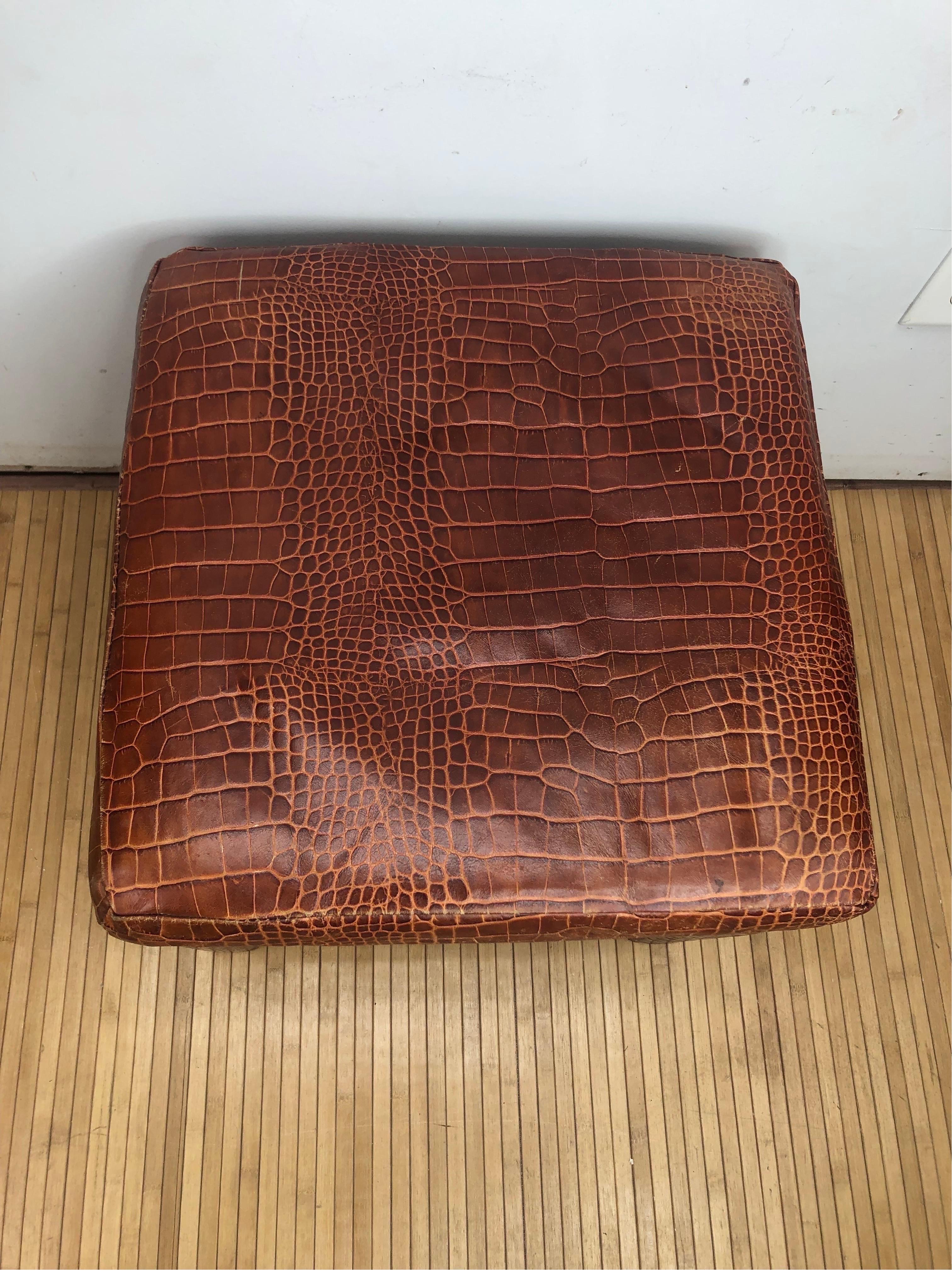 Mid-Century Modern Vintage Henredon Faux Alligator Leather Parsons Stool or Bench For Sale